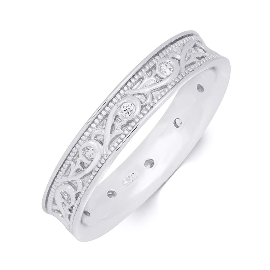 0.25 Carat Cz Mens Unisex Sterling Silver Wedding Band Ring Size 5 12