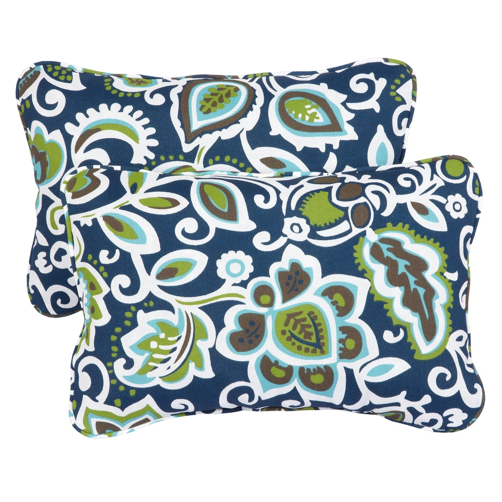 Floral Navy Corded 13 X 20 Inch Indoor Outdoor Throw Pillows Set Of 2