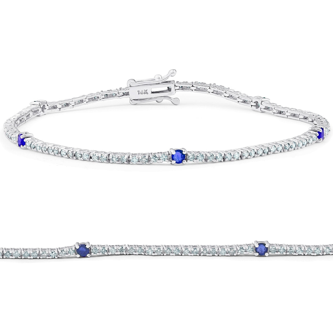 1 1 10 Ct Diamond Genuine Blue Sapphire Tennis Bracelet 14K White Gold 7