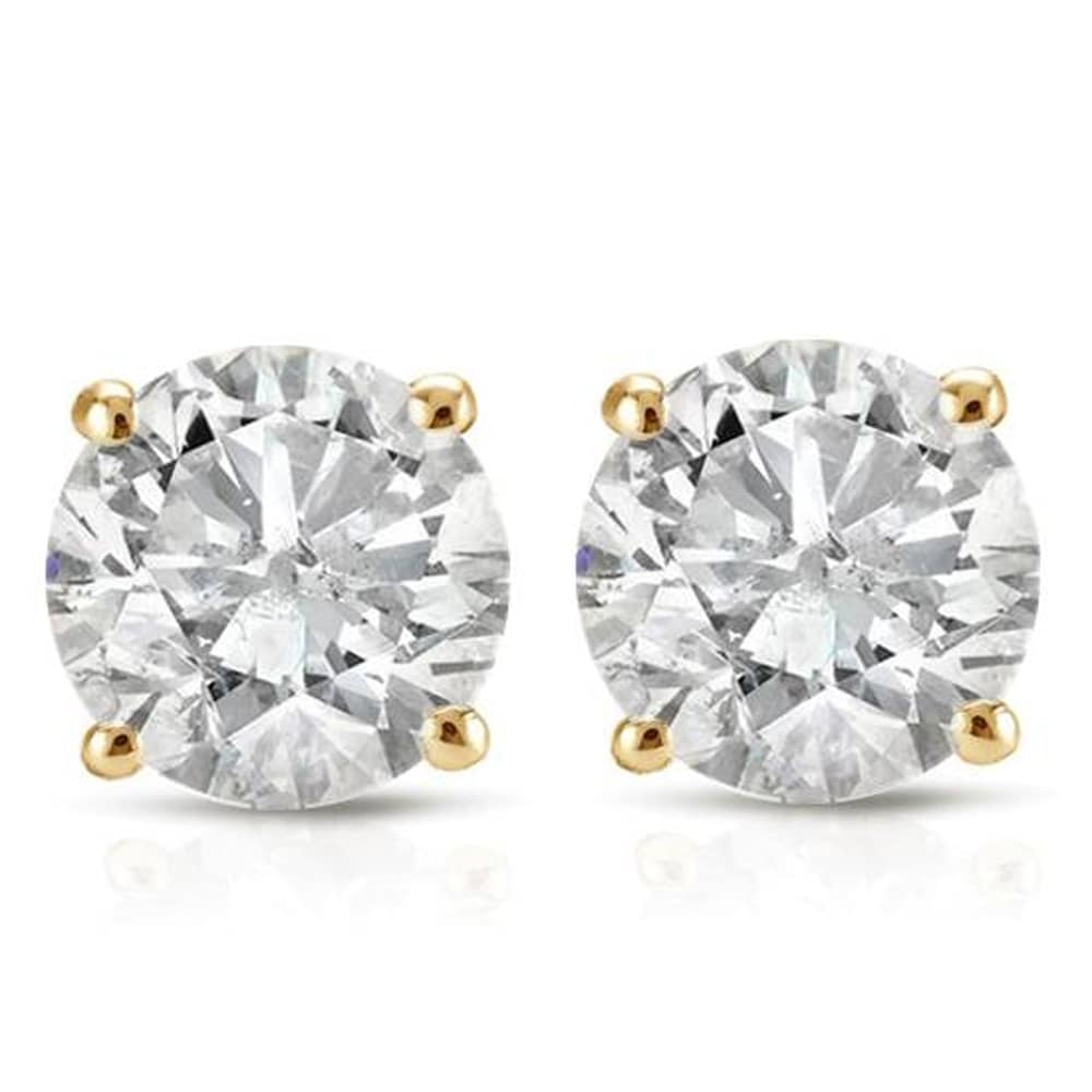 1 1 2 Ct Round Diamond Stud Earrings In 14K Yellow Gold With Screw Backs
