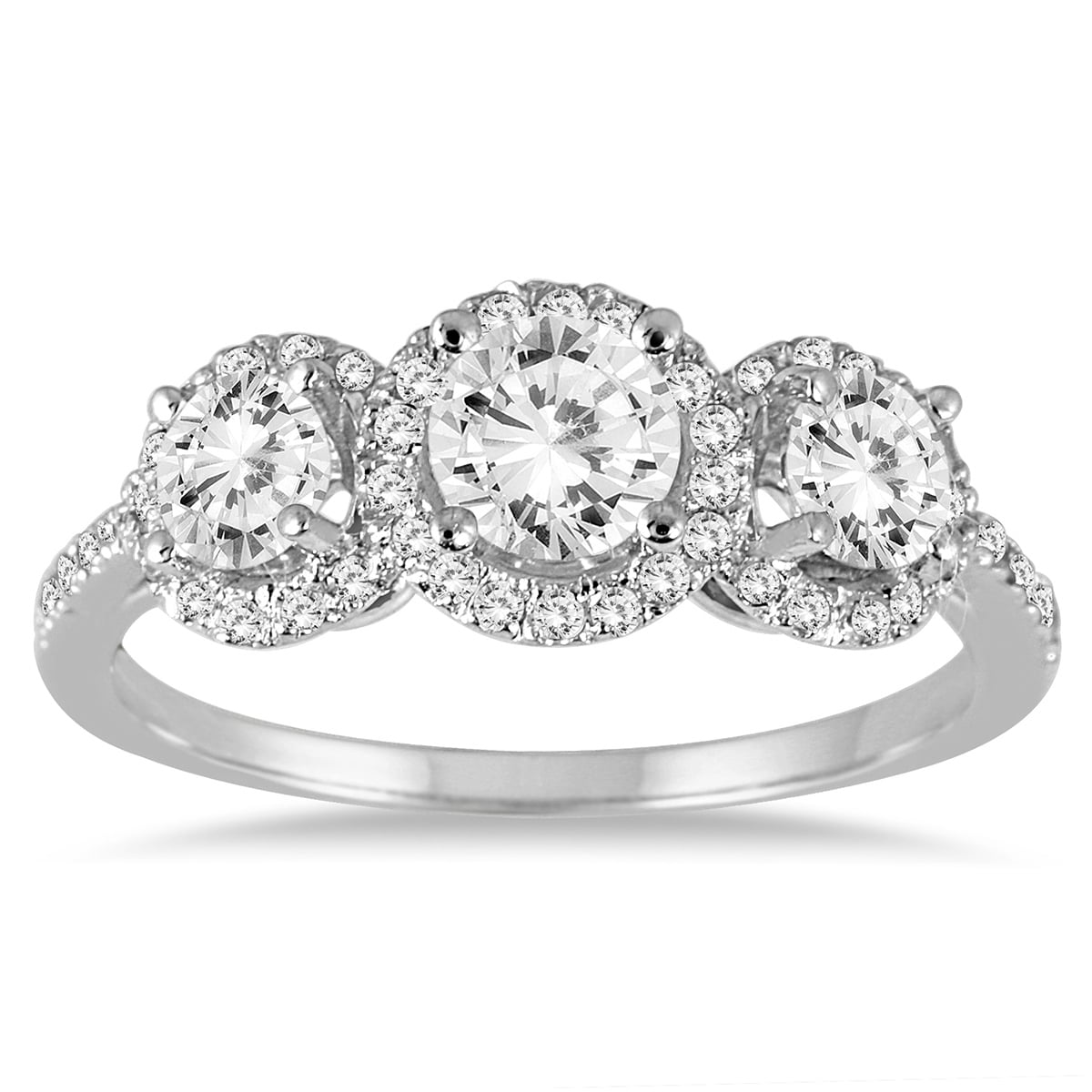 1 1 3 Carat Tw Diamond Three Stone Halo Ring In 14K White Gold