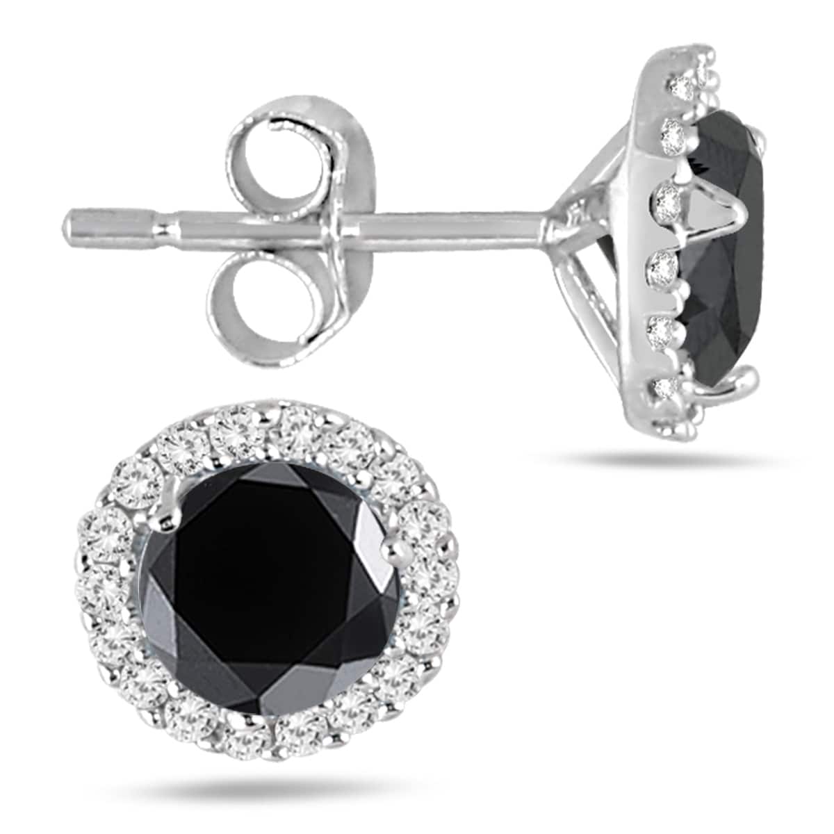 1 1 4 Carat Tw Black And White Diamond Halo Earrings In 14K White Gold