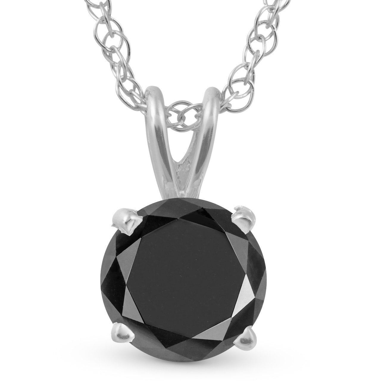 1 1 4 Ct Black Diamond Solitaire Pendant Necklace In 14K White Gold