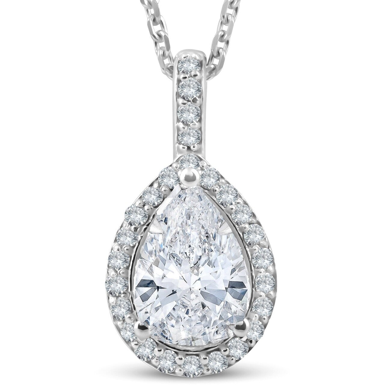 1 1 4Ct Pear Shape Halo Diamond Pendant 14K White Gold Necklace Lab Grown