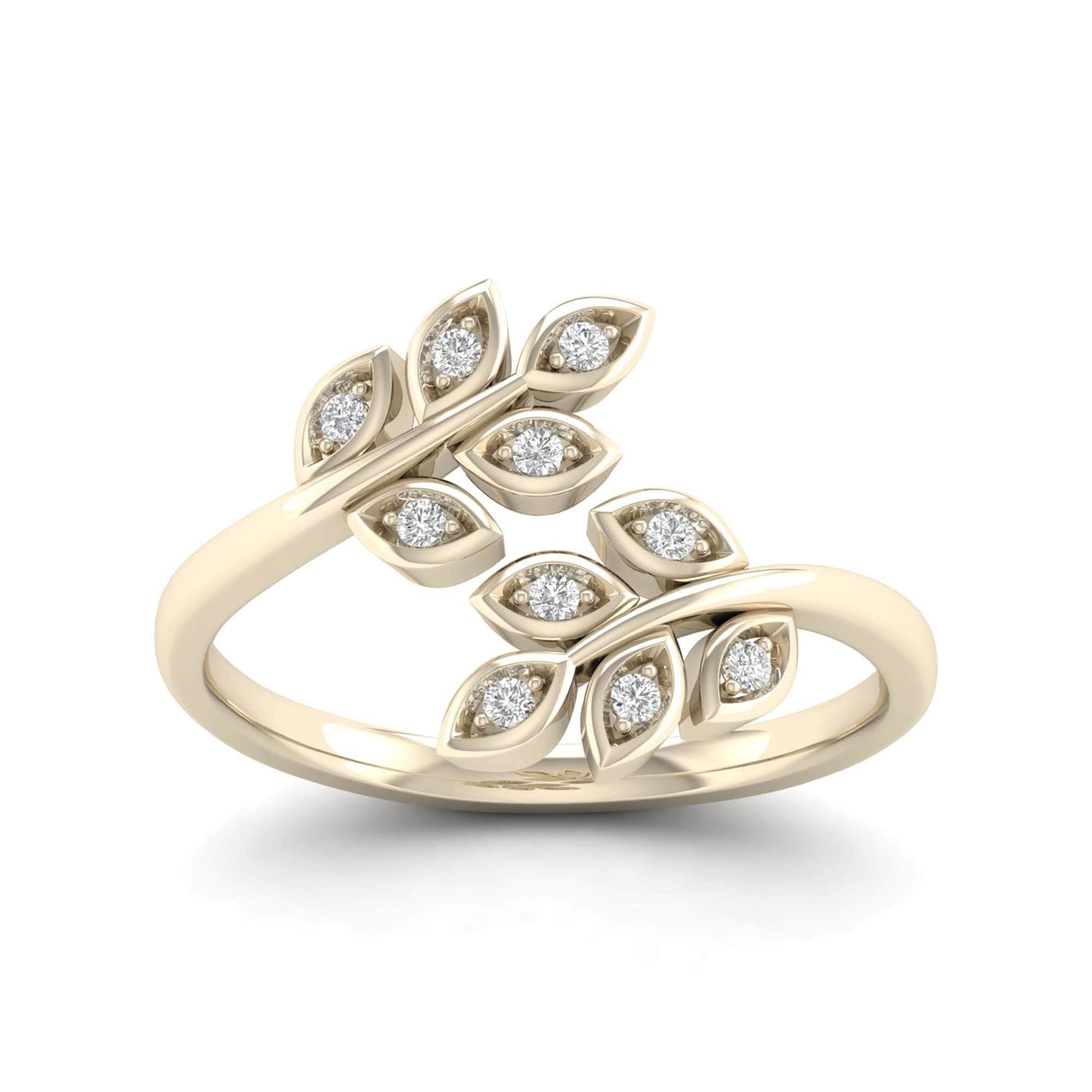 De Couer 10K Gold 1 10Ct Tdw Diamond Bypass Leaf Fashion Ring