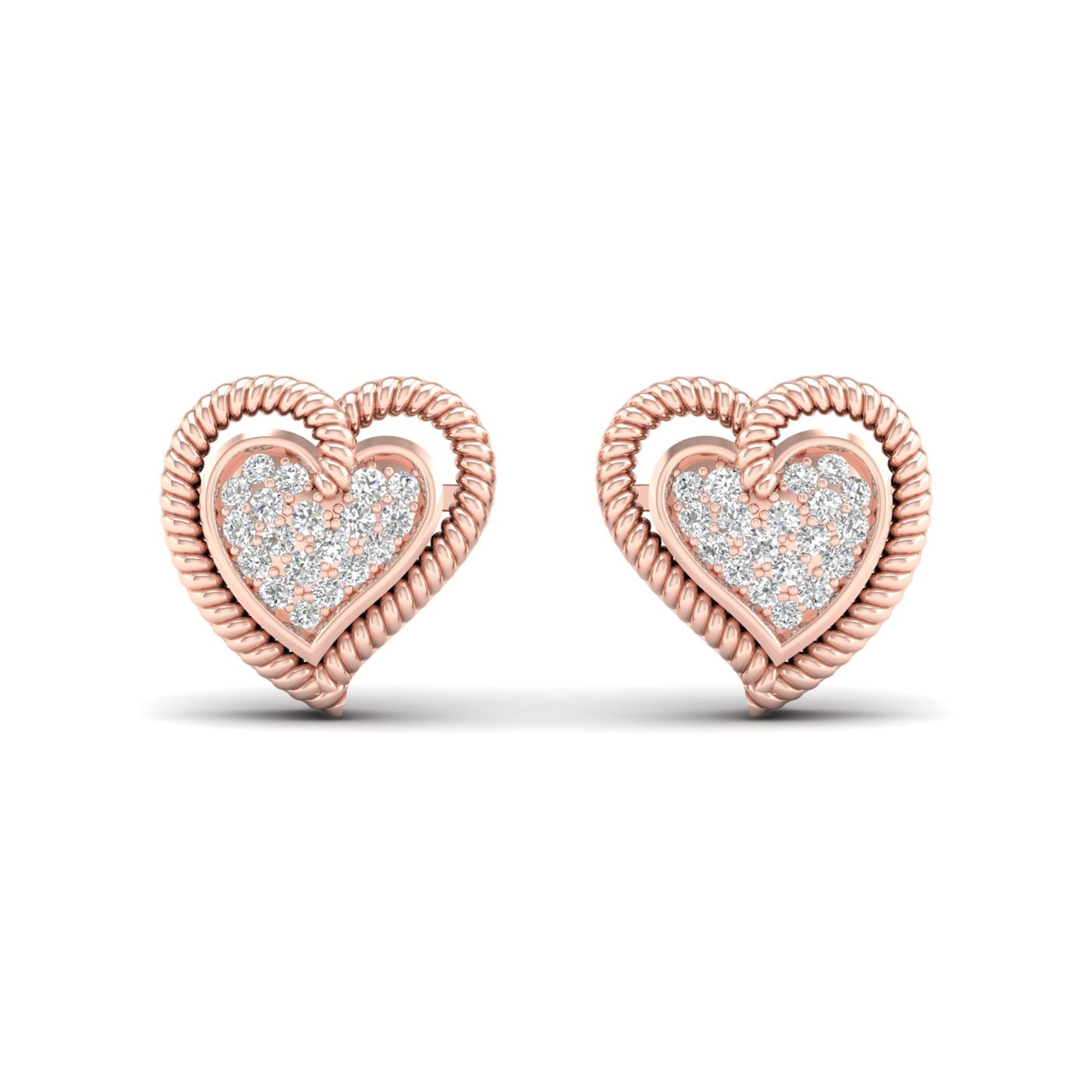 De Couer 10K Rose Gold 1 10Ct Tdw Diamond Heart Earrings Pink