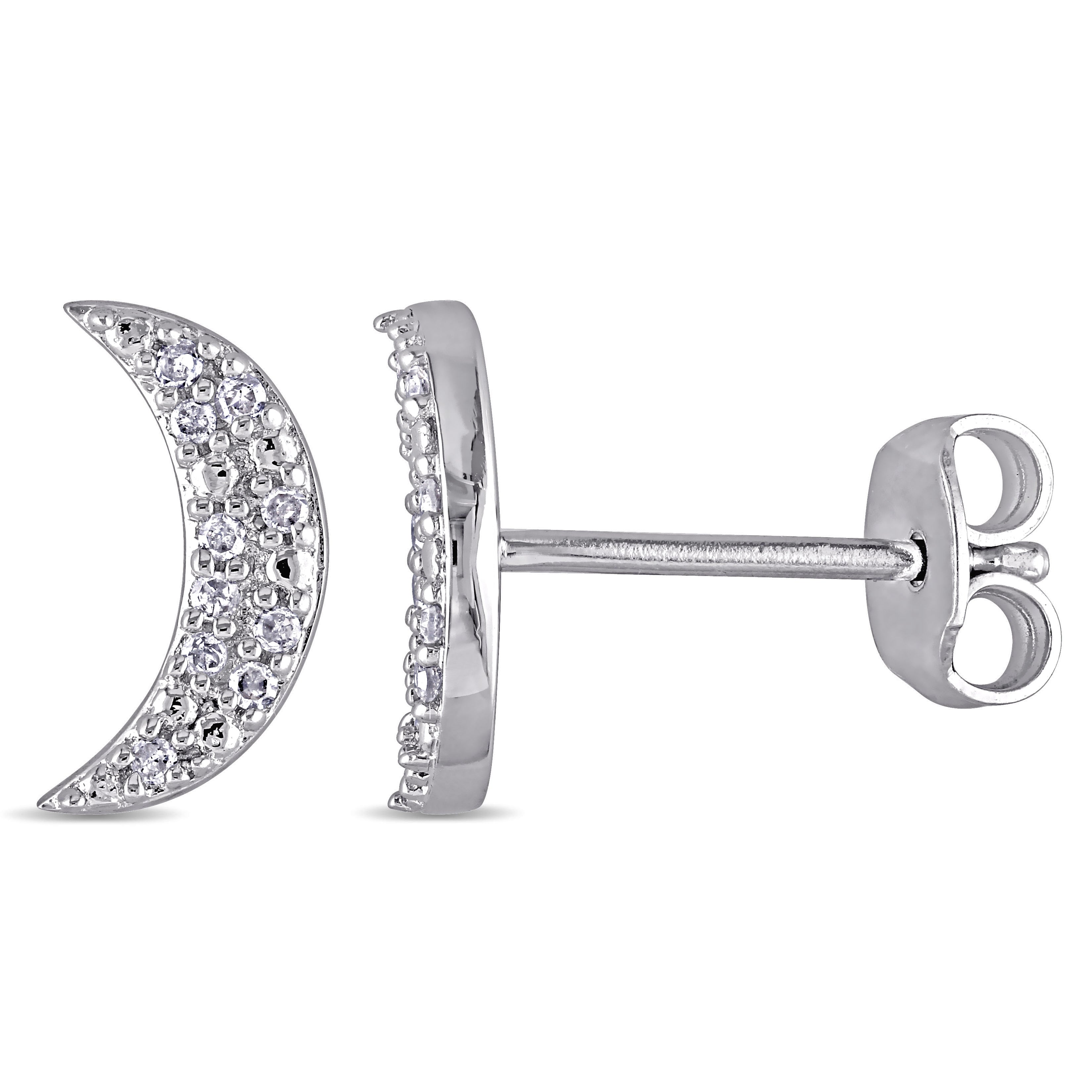 Miadora 1 10Ct Tdw Diamond Crescent Moon Stud Earrings In Sterling Silver
