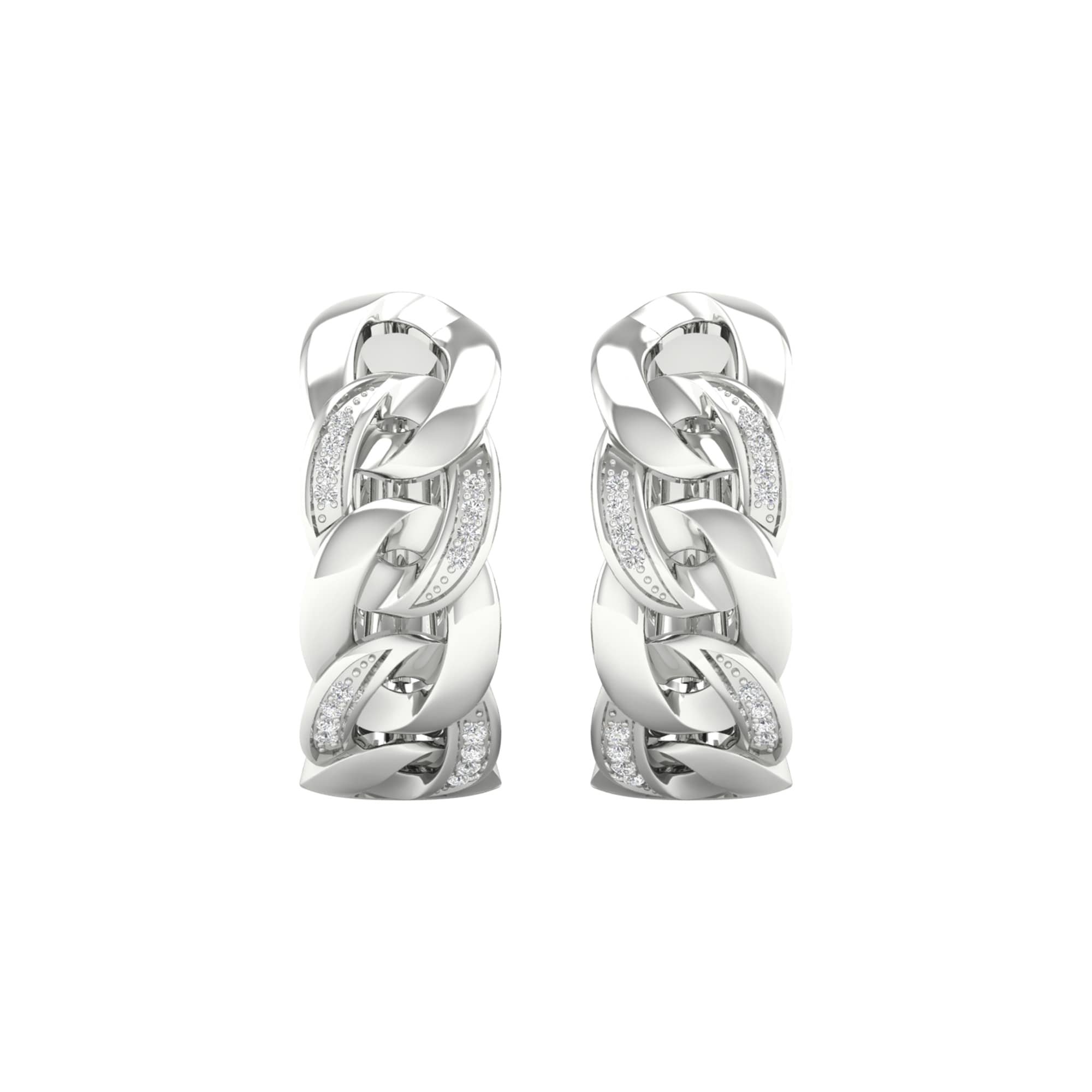 1 10Ct Tdw Diamond Cuban Link Hoop Earrings In 10K Gold By De Couer