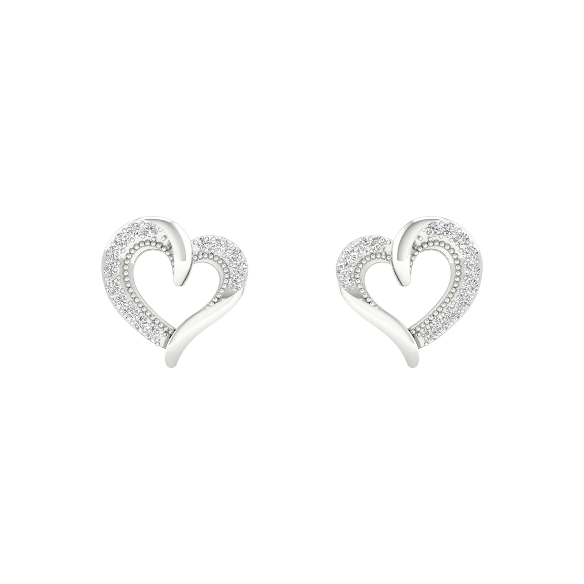 1 10Ct Tdw Diamond Heart Earrings In Sterling Silver By De Couer White