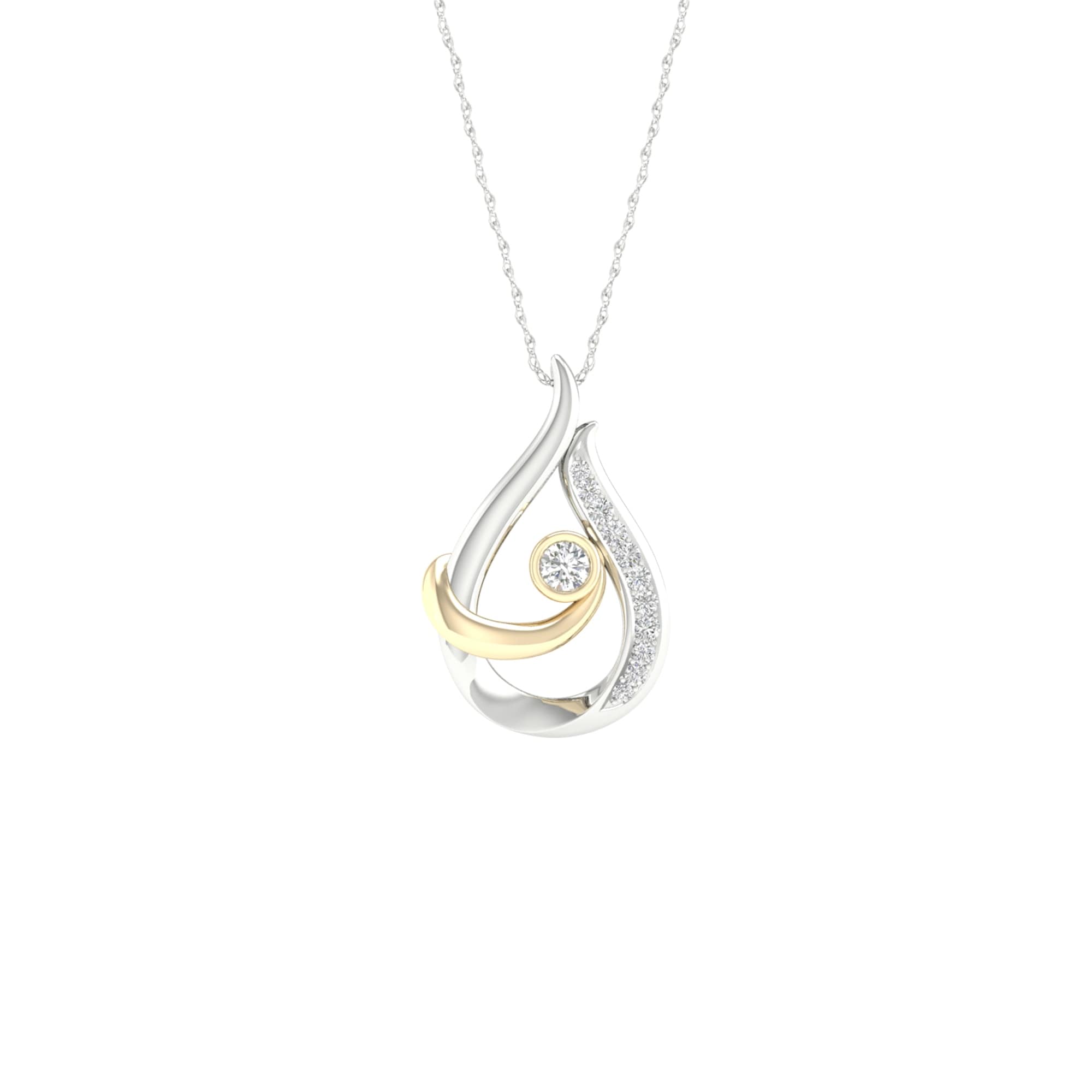 Igi Certified 1 10Ct Tdw Diamond Mom And Child Necaklce In Two Tone Sterling Siver By De Couer
