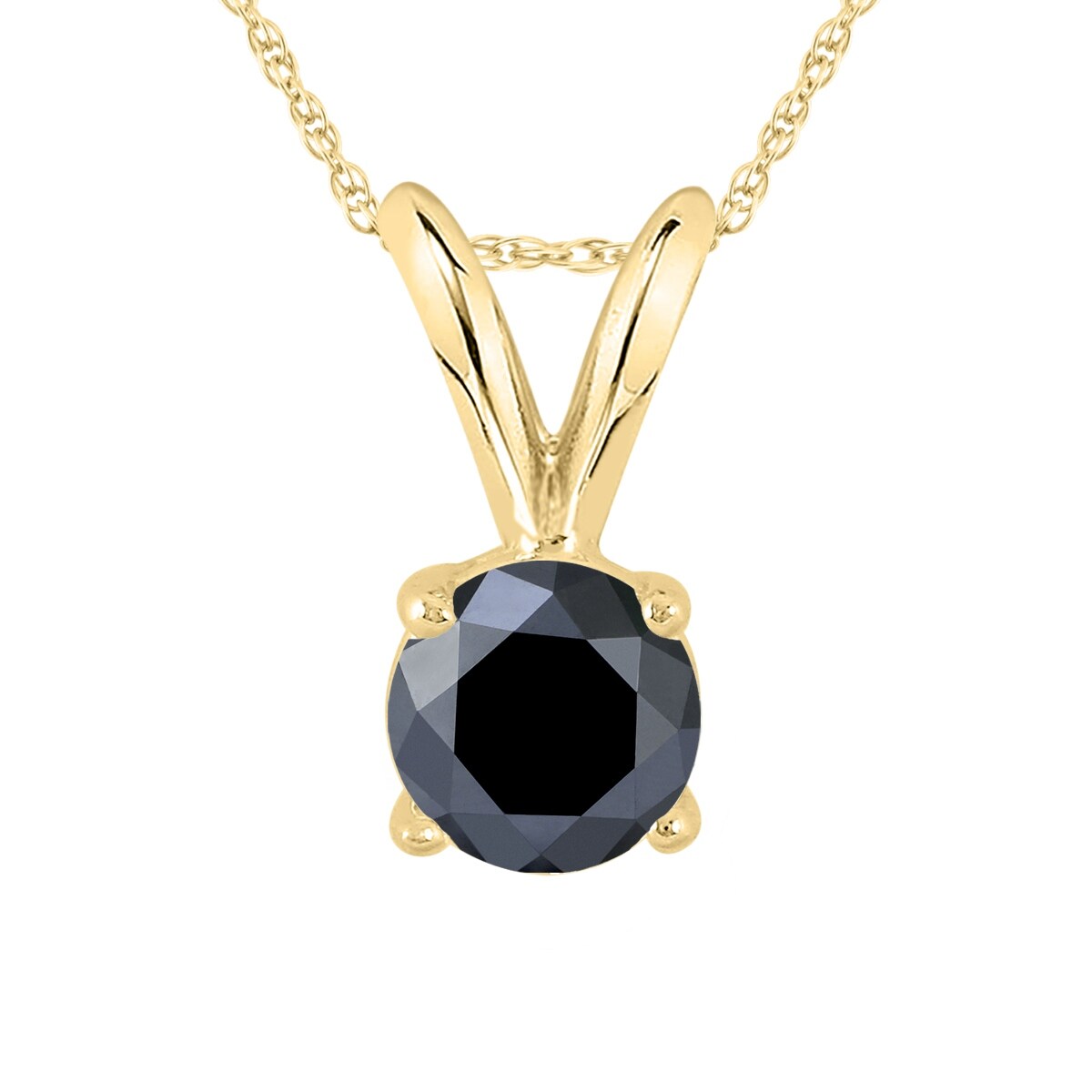 1 2 Carat Round Black Diamond Solitaire Pendant In 14K Yellow Gold