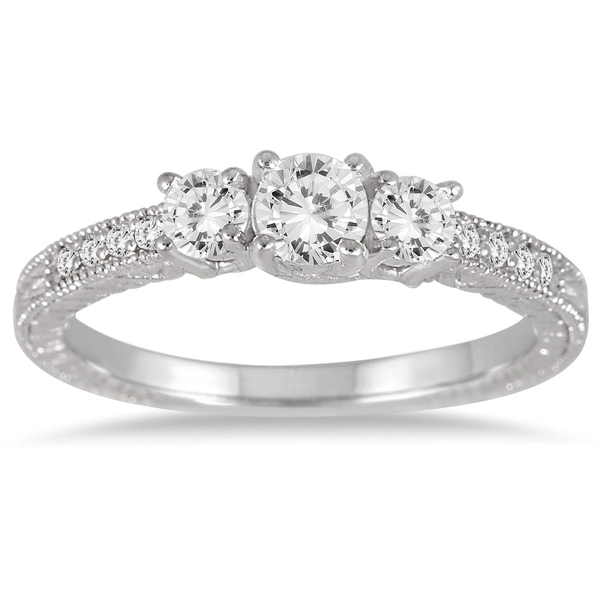 1 2 Carat Tw Diamond Three Stone Ring In 10K White Gold