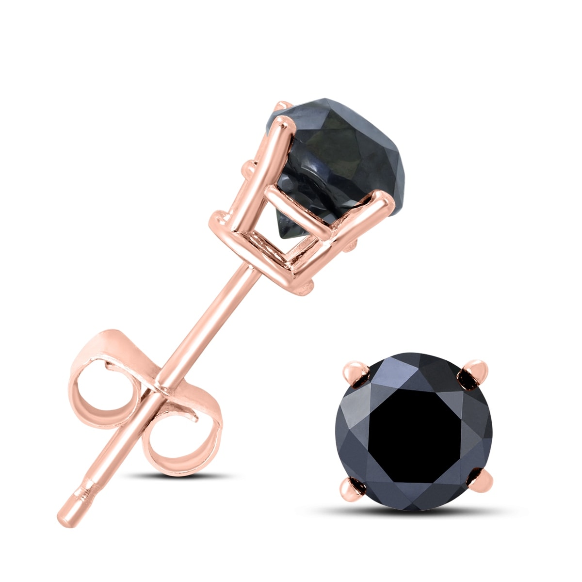 1 2 Carat Tw Round Black Diamond Solitaire Stud Earrings In 10K Rose Gold