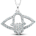 1 2 Ct Diamond Hamsa Evil Eye Hand Pendant 14K White Gold