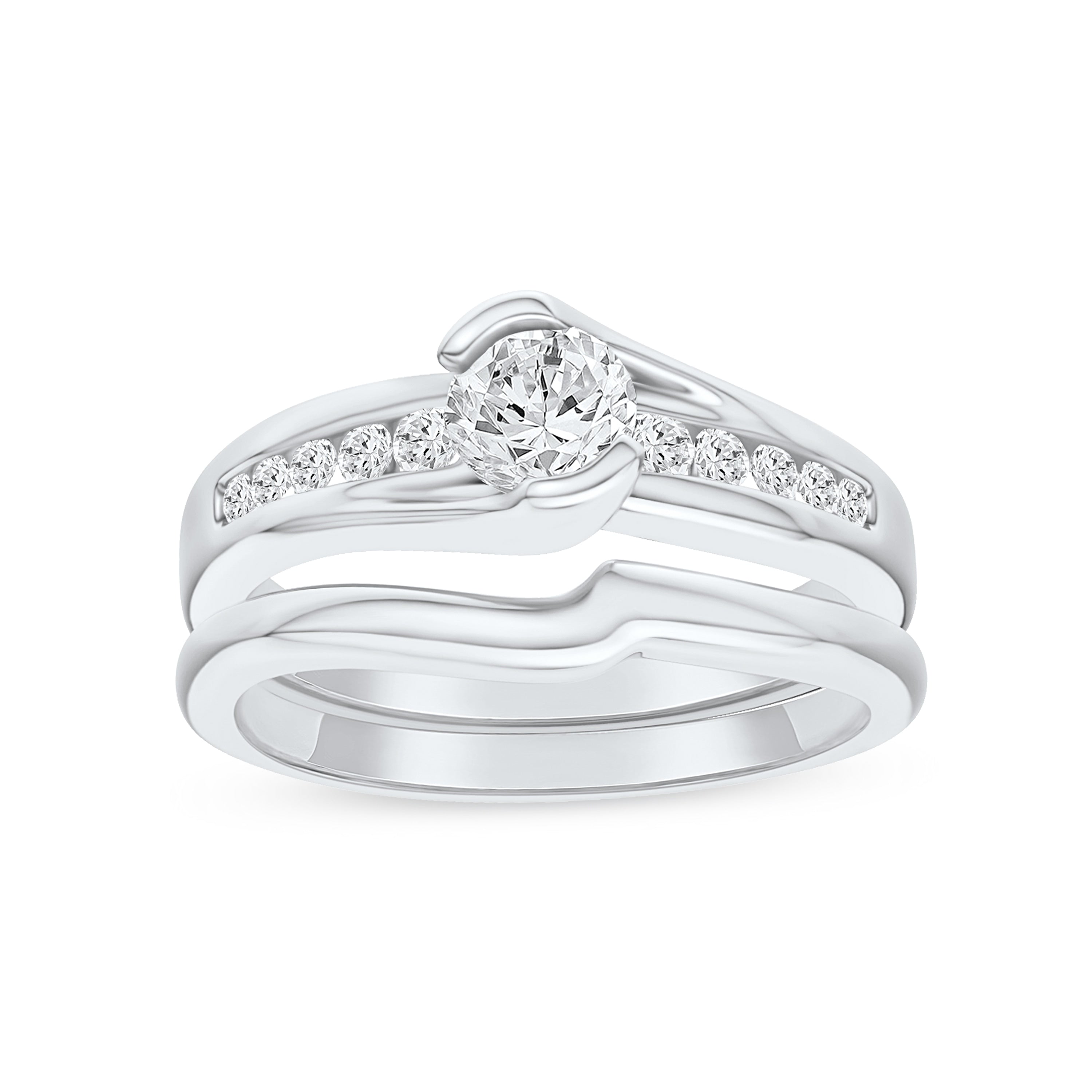 De Couer Igi Certified S925 Steling Silver 1 2 Ct Tdw Dimaond Bypass Bridal Set
