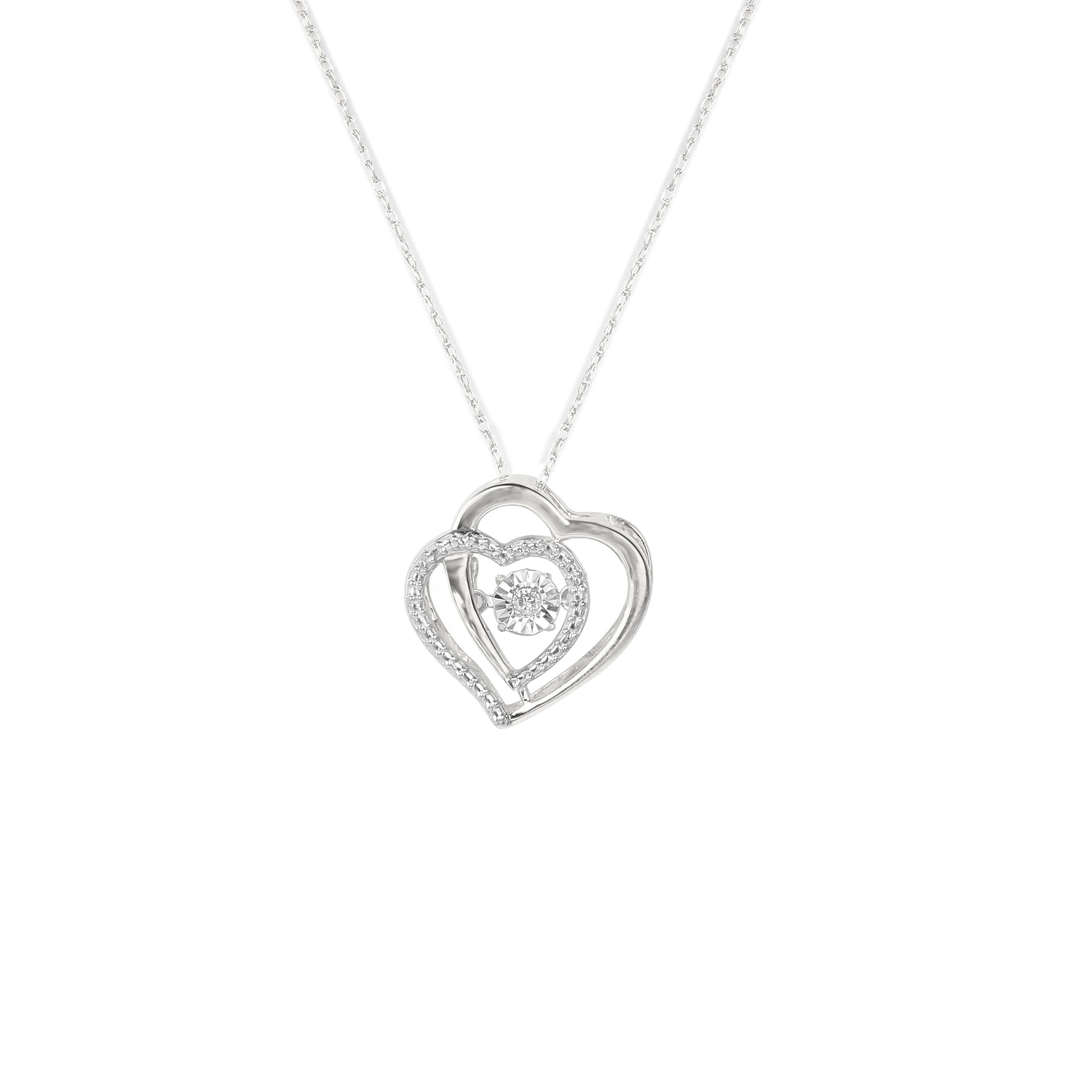 1 20Ct Tdw Diamond Double Heart Necklace In Silver By De Couer