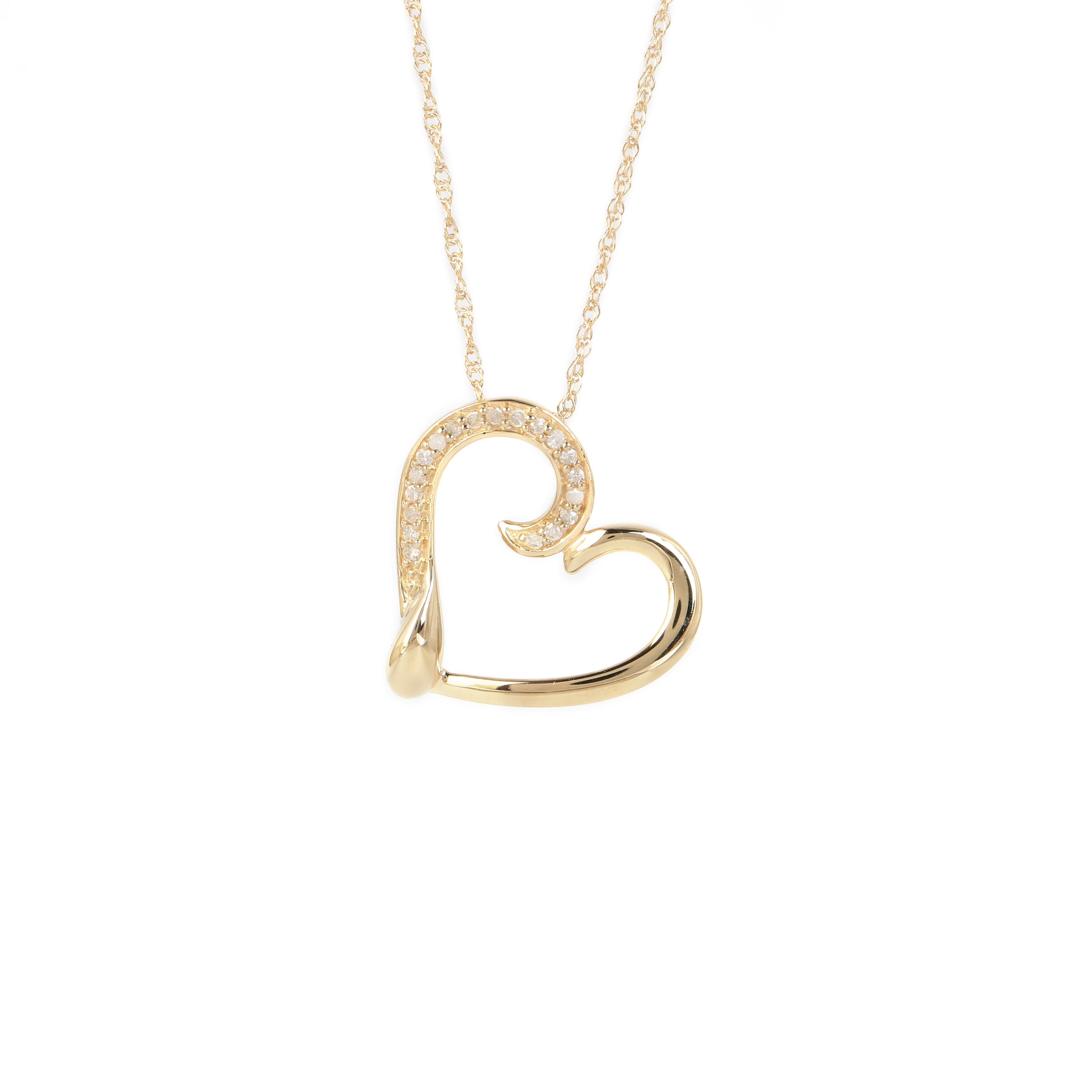 De Couer 10K Yellow Gold 1 20Ct Tdw Diamond Tilted Heart Necklace