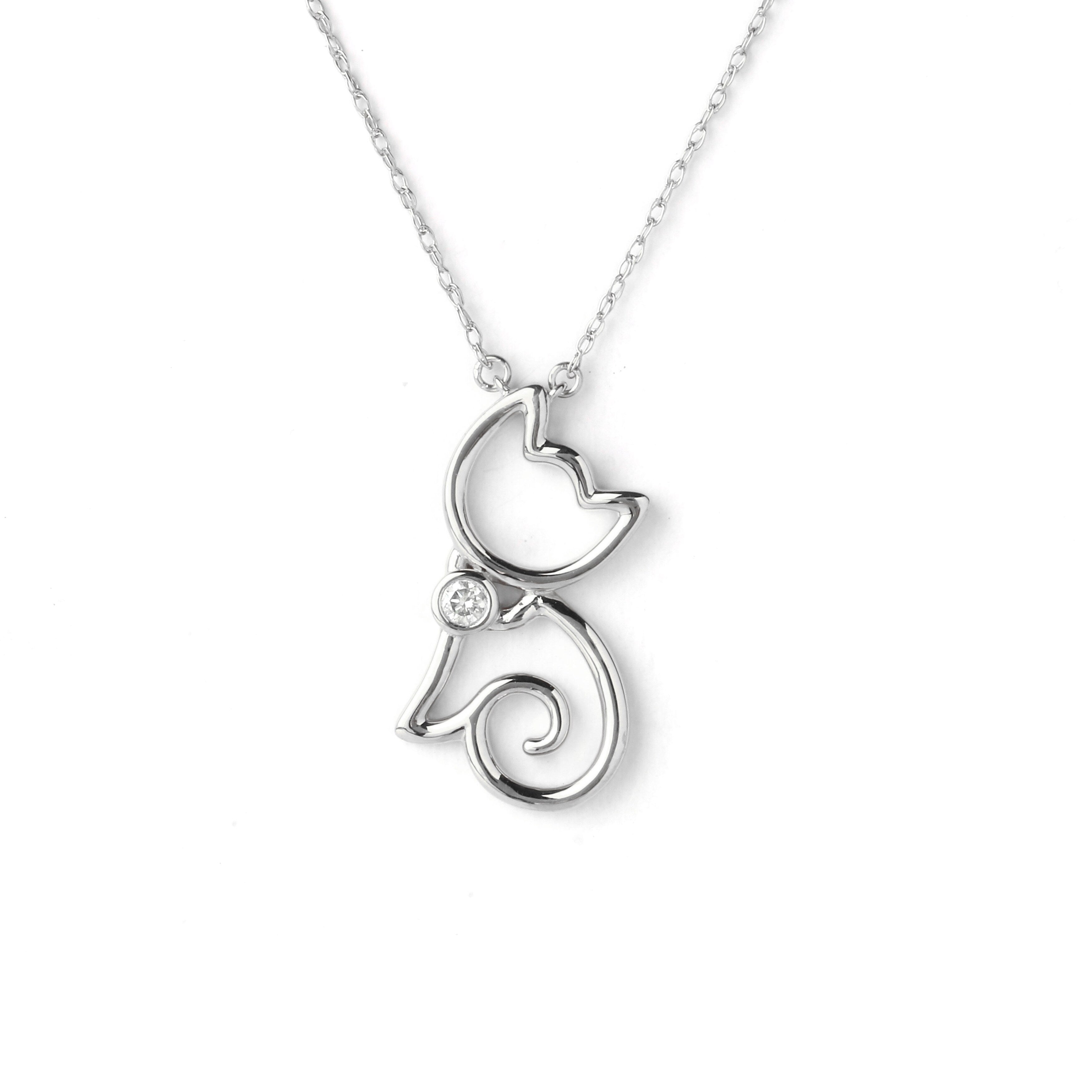 1 20Ct Tdw Diamond Pet Pendant In Sterling Silver Cat White