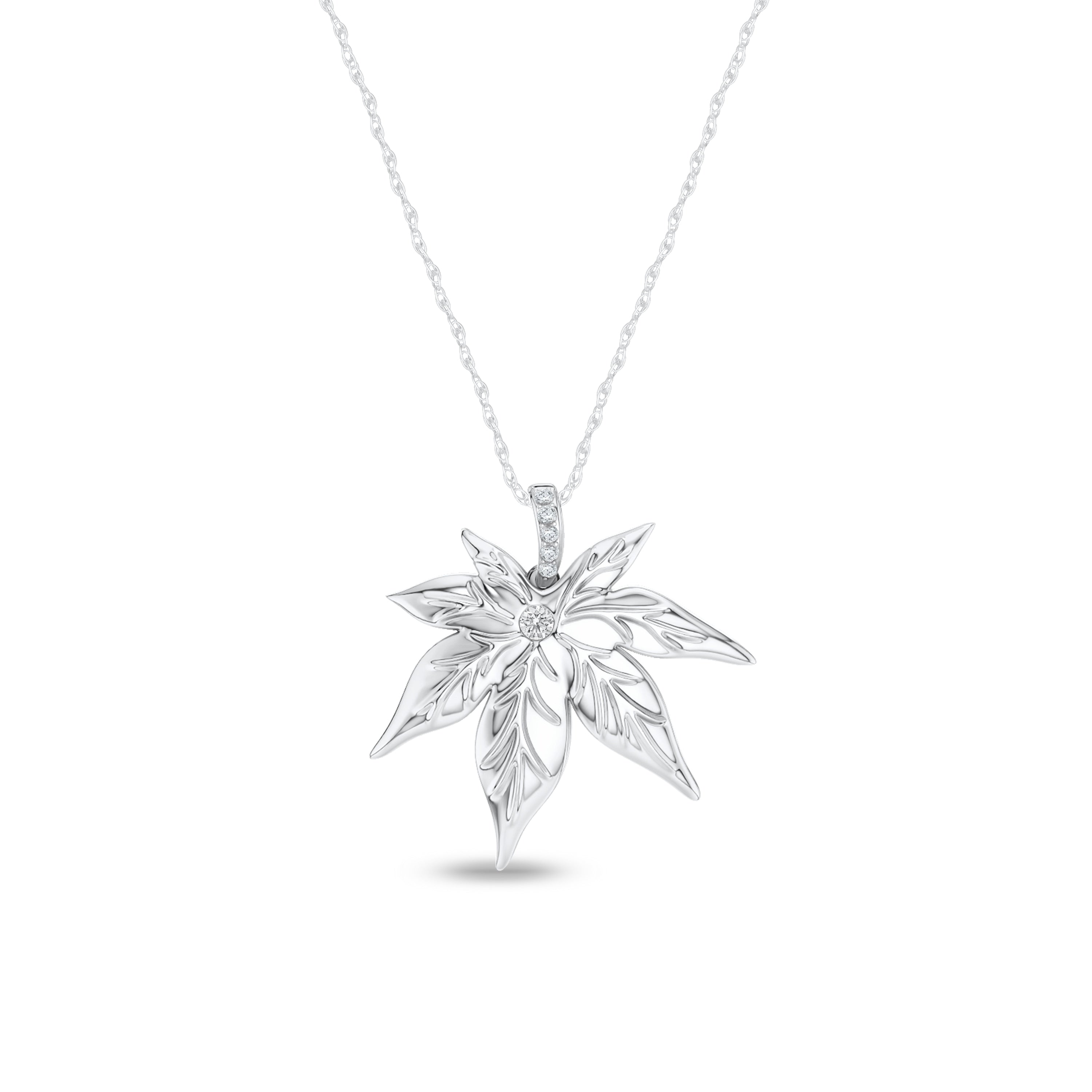 De Couer S925 Sterling Silver 1 20Ct Tdw Diamond Maple Leaf Necklace