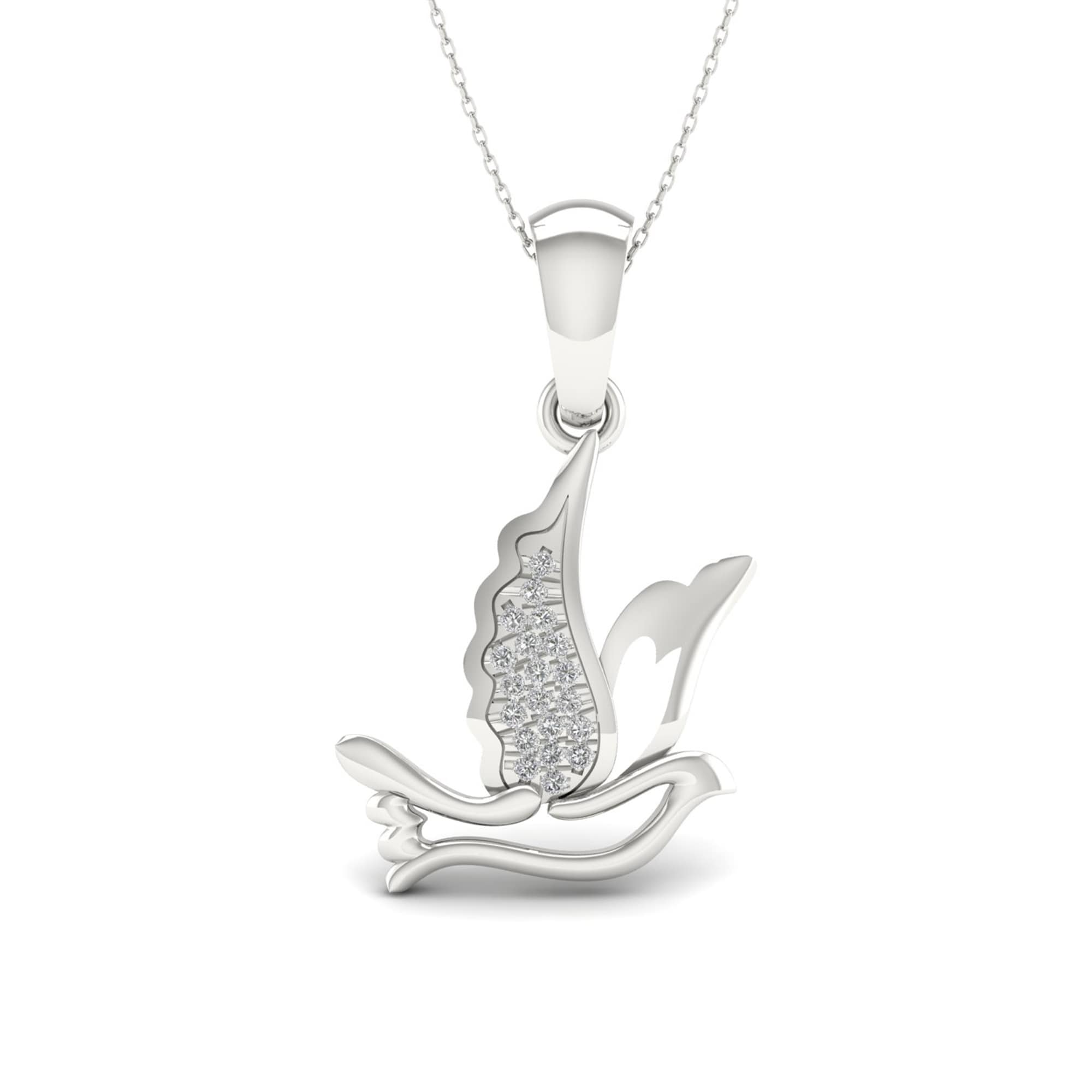 Sterling Silver Igi Certified 1 20Ct Tdw Diamond Soaring Dove Necklace