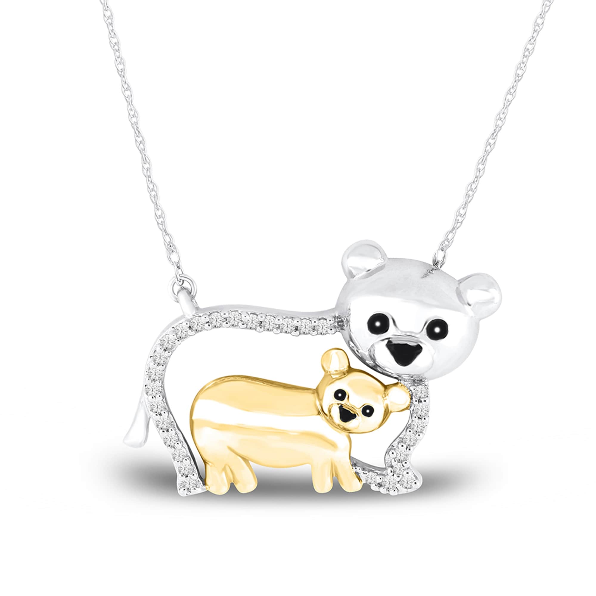 1 20Ct Tdw Diamond Bear Mom And Child Necklace In Sterling Siver By De Couer