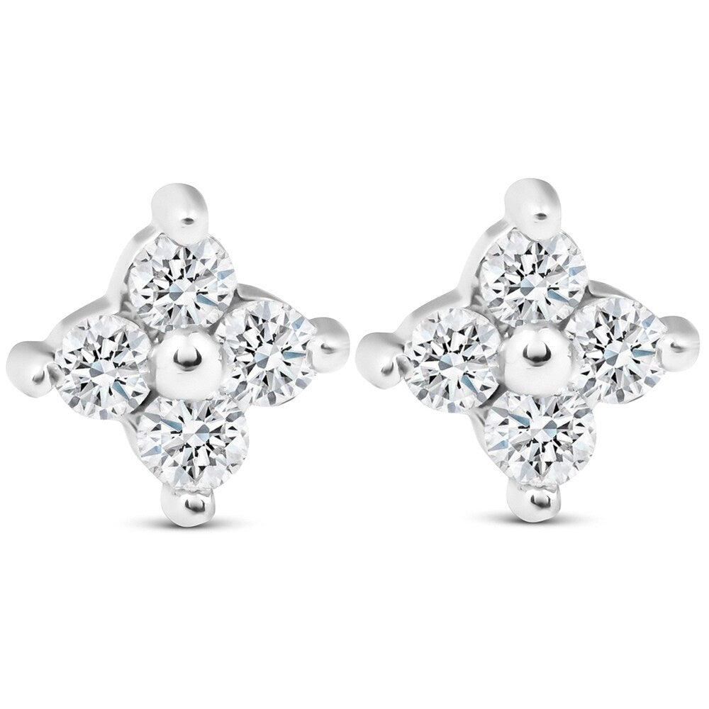 1 2Ct Diamond Eight Stone Star Burst Studs 14K White Gold