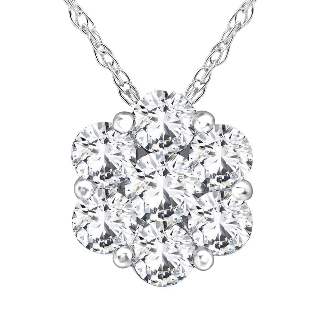 Bliss 14K White Gold 1 2 Ct Tdw Cluster Halo Diamond Pendant Womens Necklace
