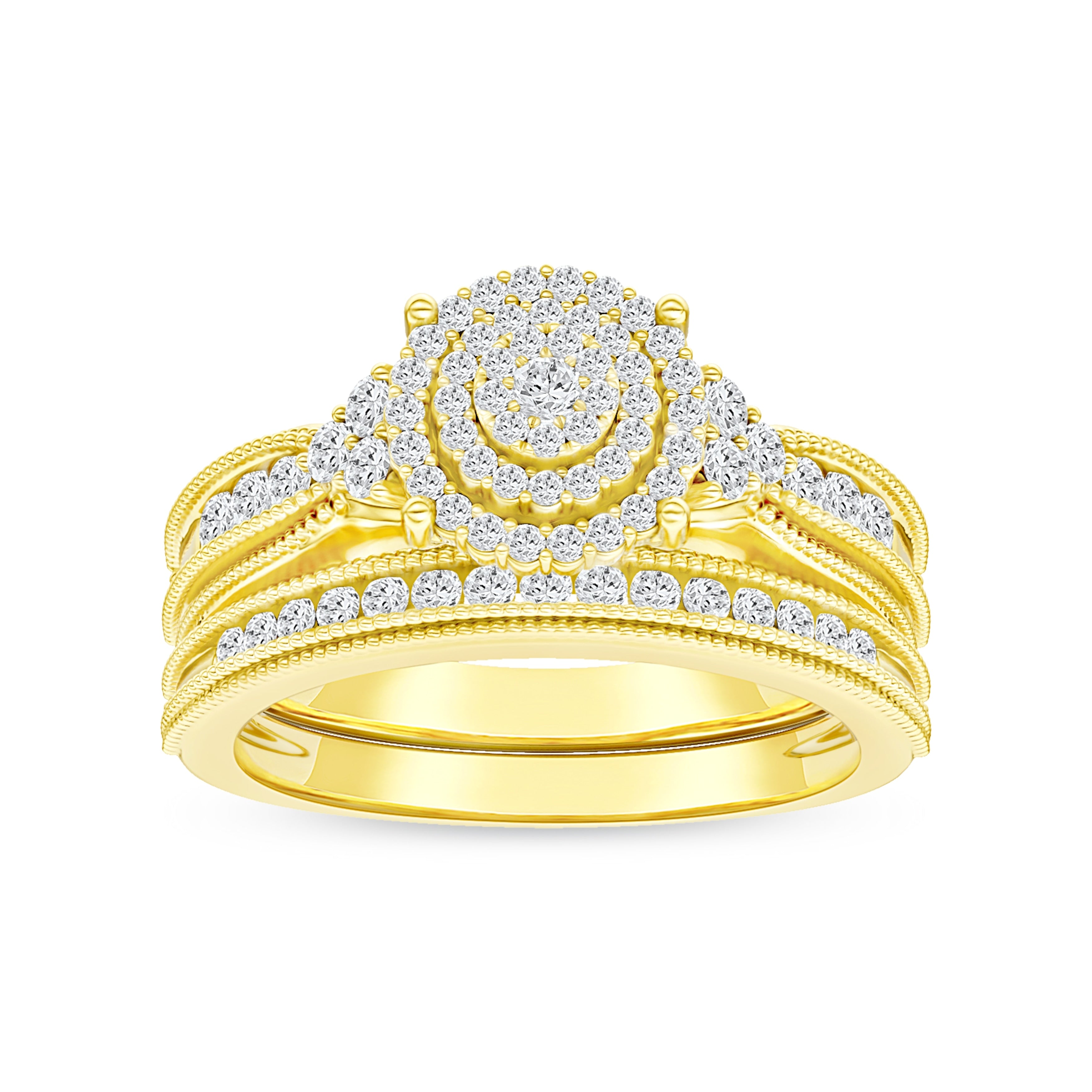 De Couer 14K Yellow Gold 1 2Ct Tdw Diamond Cluster Halo Bridal Set