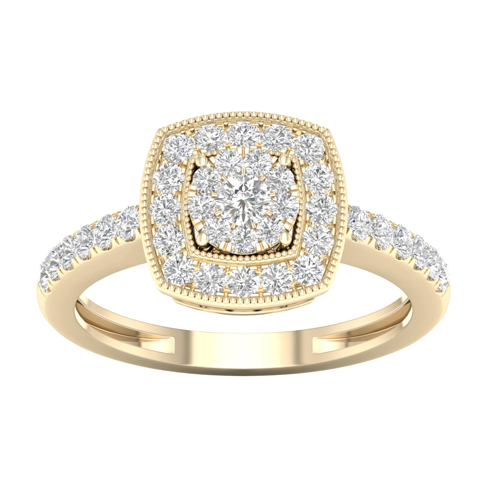 1 2Ct Tdw Diamond Cluster Halo Engagement Ring In 10K Gold By De Couer