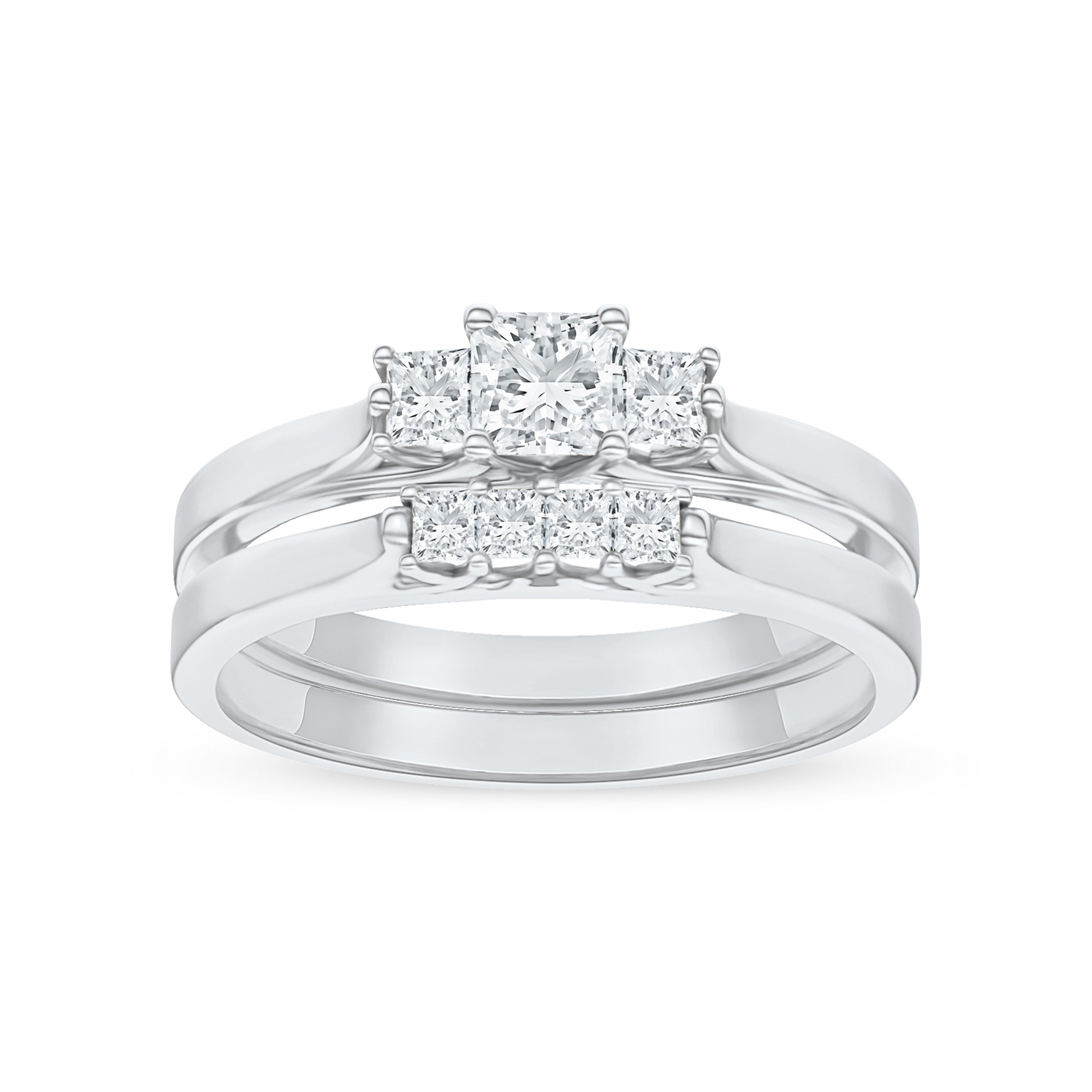 De Couer 14K White Gold 1 2Ct Tdw Diamond Three Stone Engagement Ring Set With One Band White H I