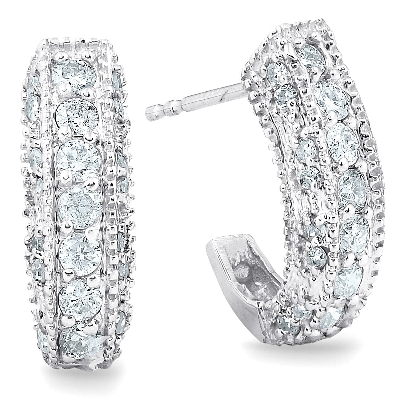 1 2Ct Vintage Pave Huggie Hoops Earrings 14K White Gold