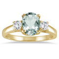 1 3 4 Carat Green Amethyst And Diamond Three Stone Ring 14K Yellow Gold