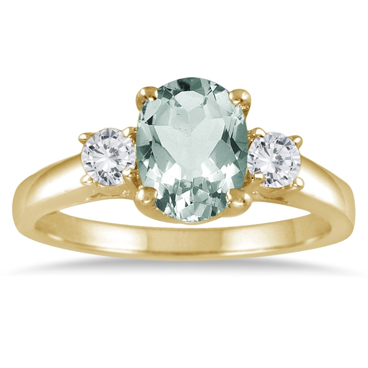 1 3 4 Carat Green Amethyst And Diamond Three Stone Ring 14K Yellow Gold
