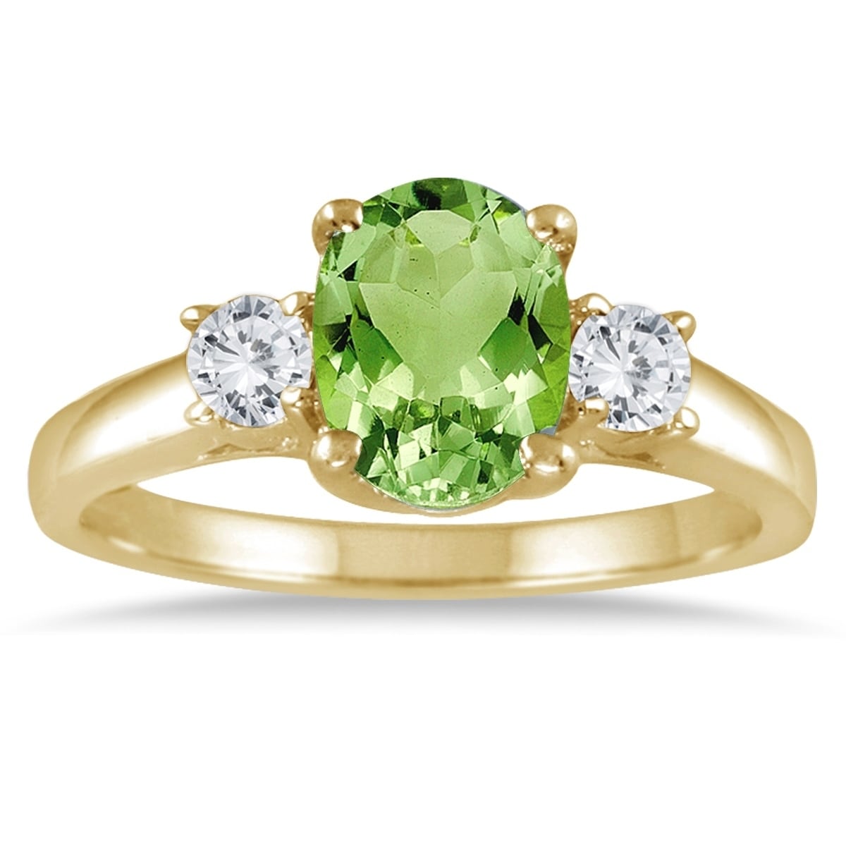 1 3 4 Carat Peridot And Diamond Three Stone Ring 14K Yellow Gold