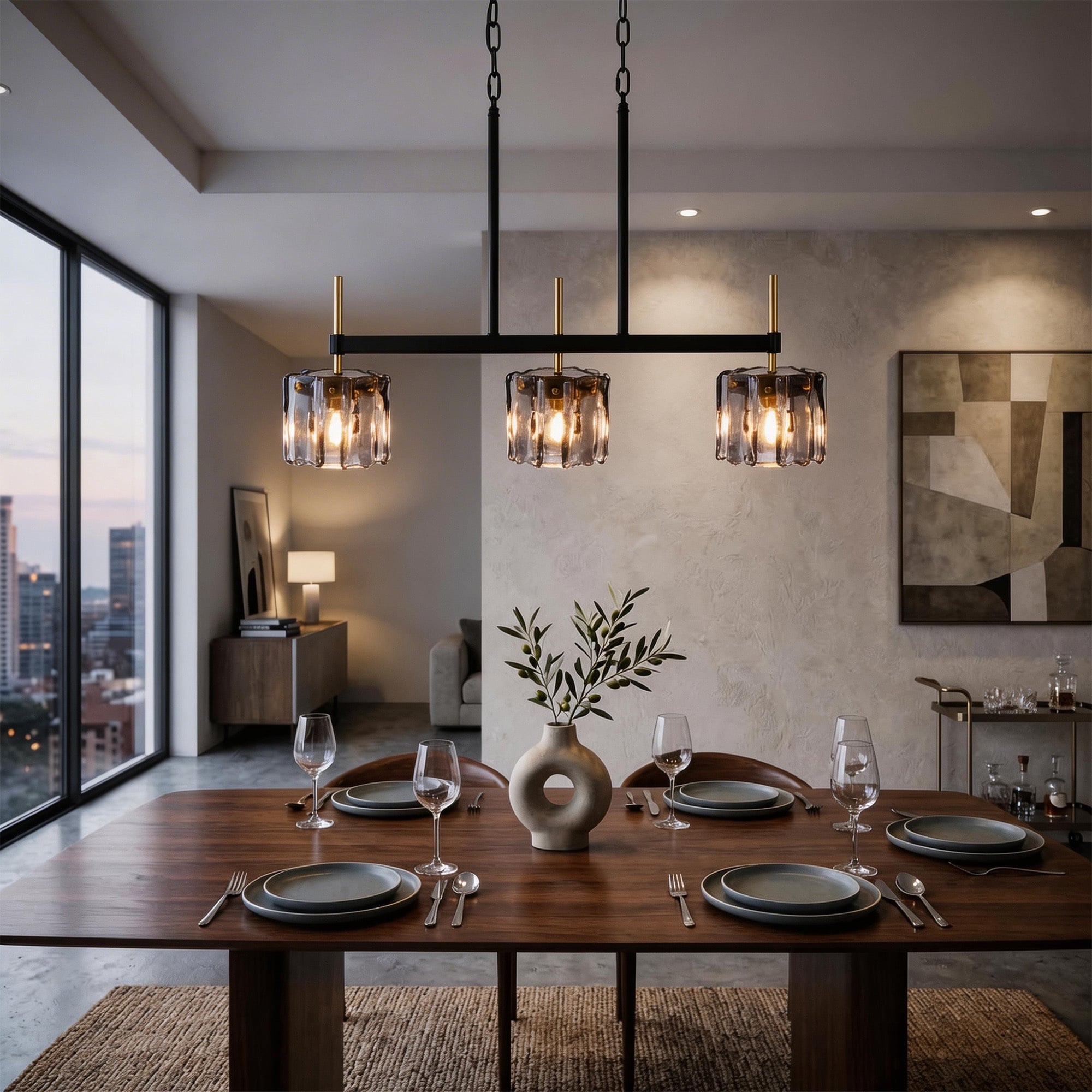 1 3 5 Light Pendant Light Linear Lighting With Textured Glass Panel Shade
