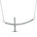 1 3 Ct Diamond Sideways Cross Pendant 14K White Gold 18 Chain 1 1 4 Wide