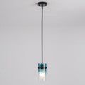 1 3 Light Coastal Matte Black Adjustable Pendant Light With Gradient Blue Hammered Cylinder Glass For Kitchen Island