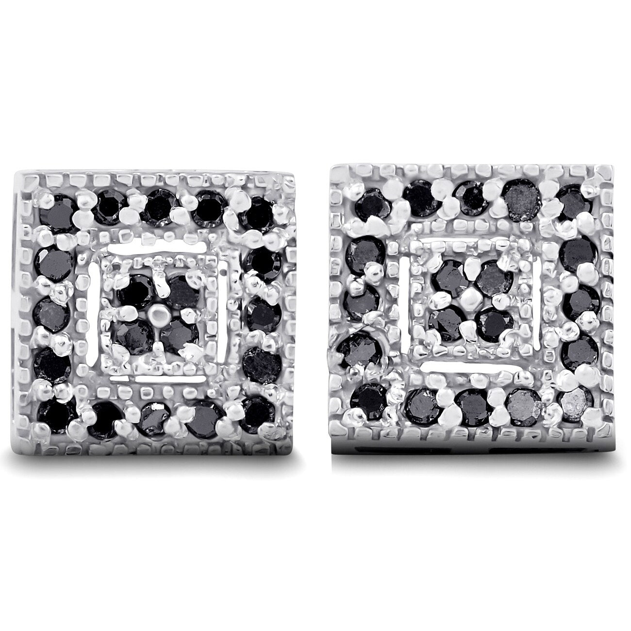 1 3Ct Pave Black Diamond Studs 10K White Gold