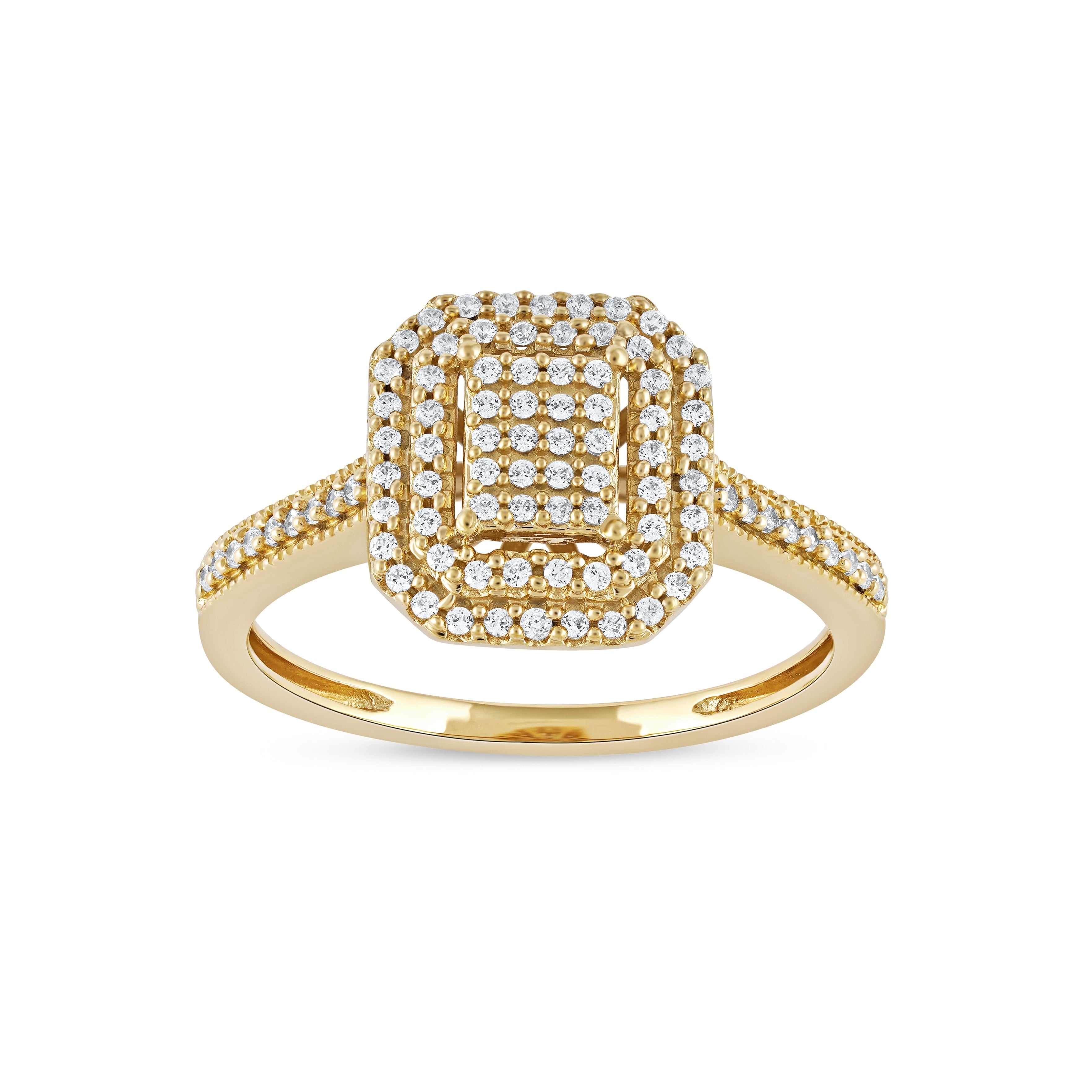 De Couer 10K Yellow Gold 1 3Ct Tdw Diamond Double Halo Engagement Ring