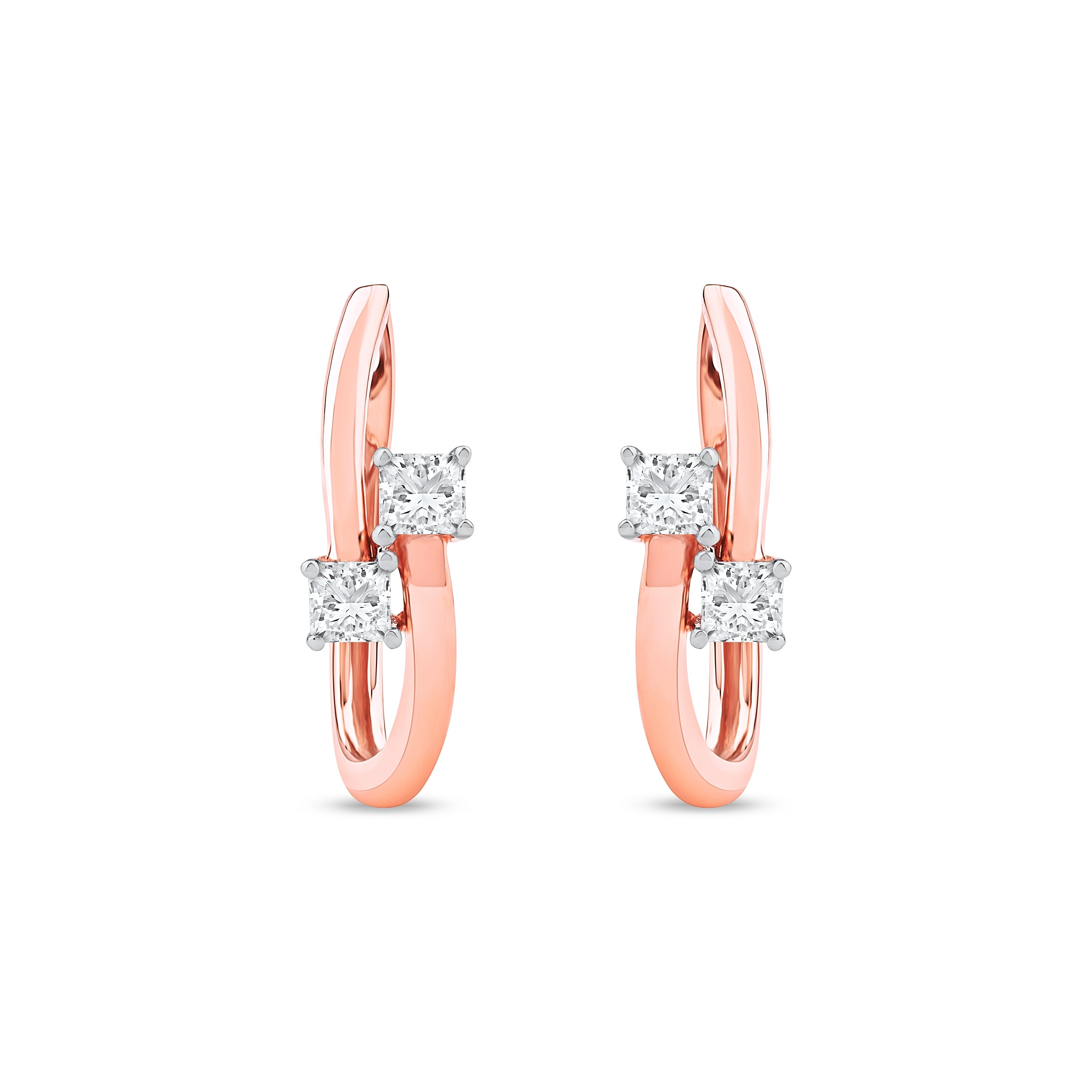 De Couer 10K Rose Gold 1 3Ct Tdw Diamond Two Stone Hoop Earrings Pink