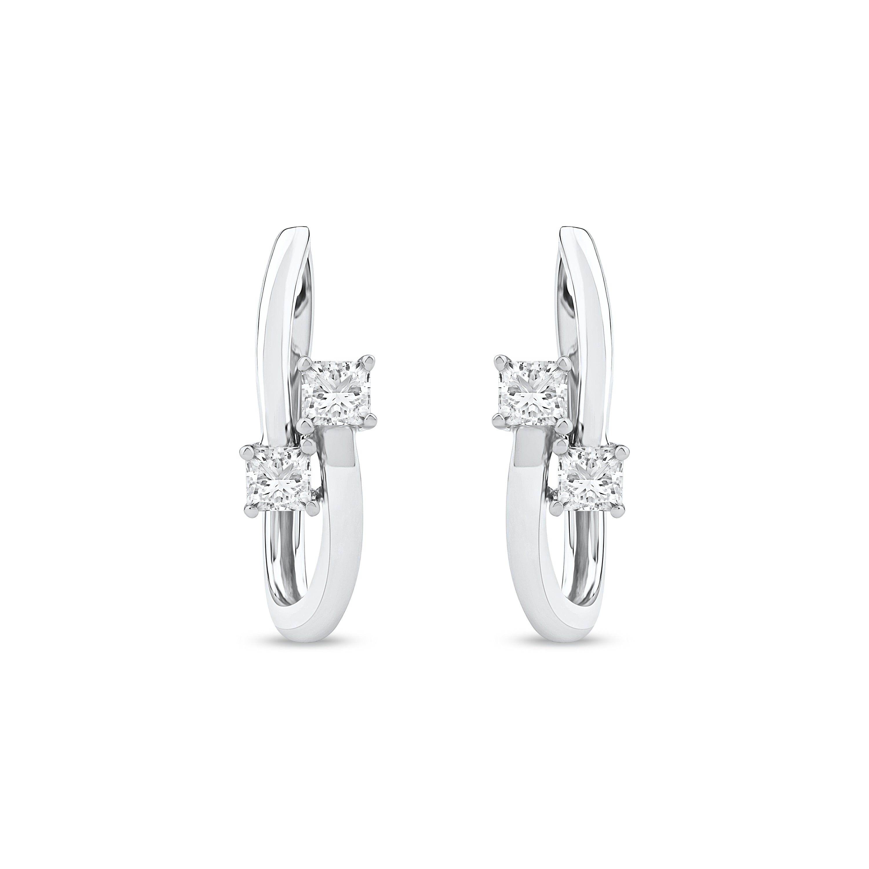 De Couer Igi Certified 10K White Gold 1 3Ct Tdw Diamond Two Stone Hoop Earrings White H I