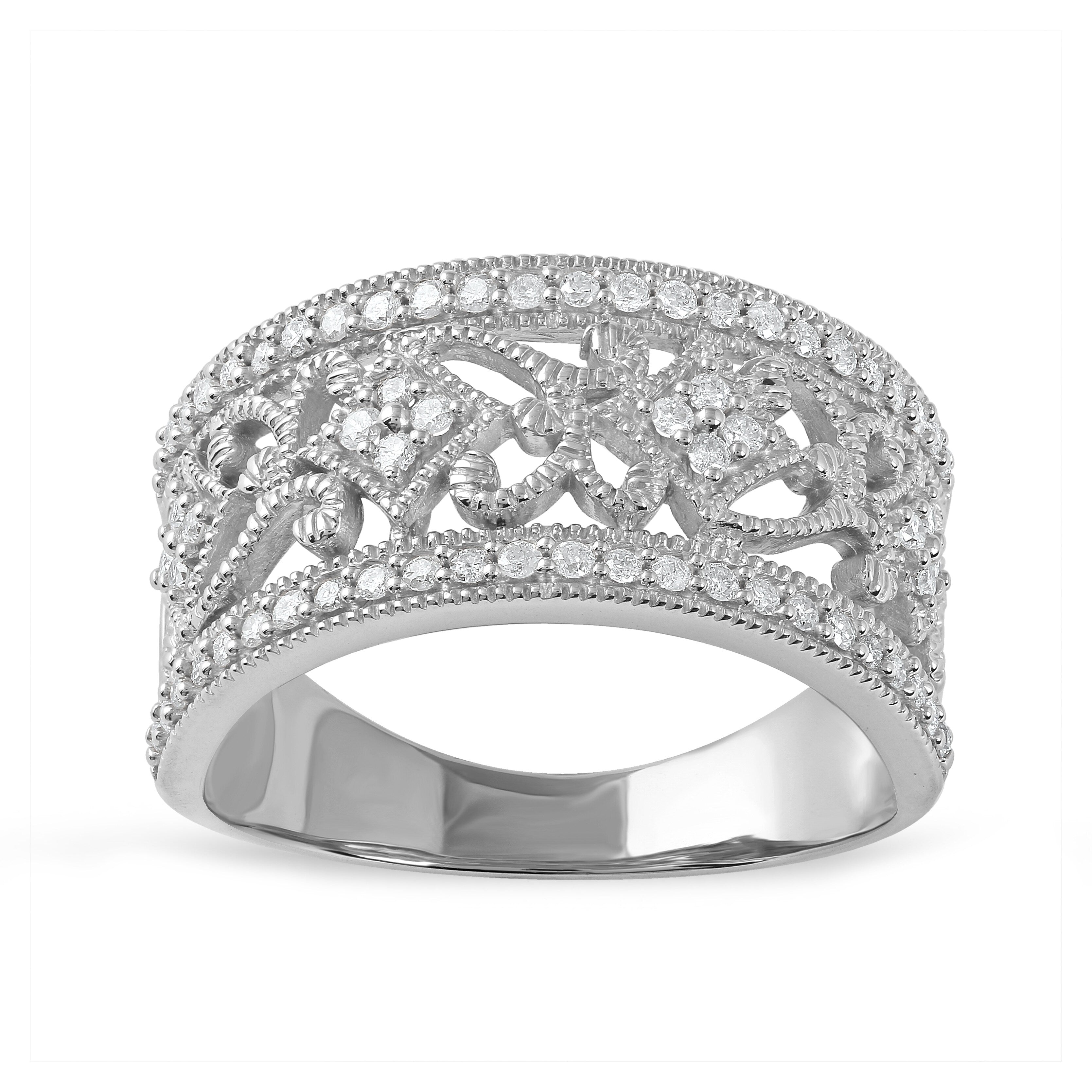 Igi Certified 1 3Ct Tdw Diamond Vintage Style Ring In Sterling Silver White