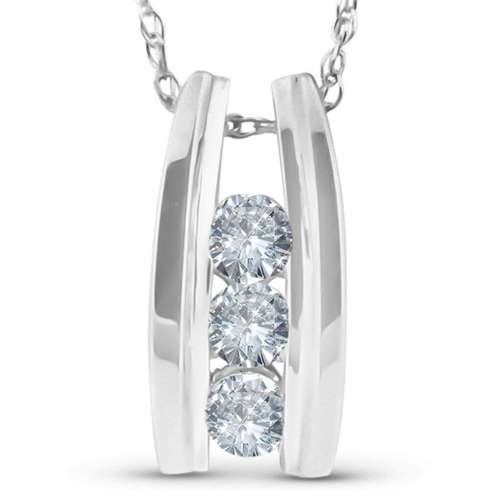 1 4 Ct Three Stone Diamond Pendant White Gold 1 2 Tall