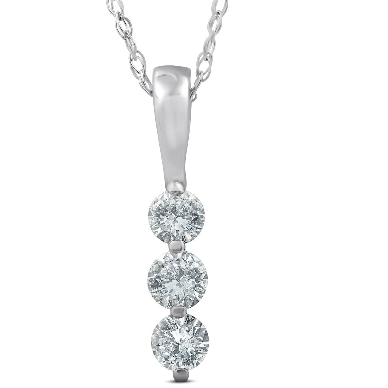 1 4Ct 3 Stone Round Three Diamond Pendant 14K White Gold