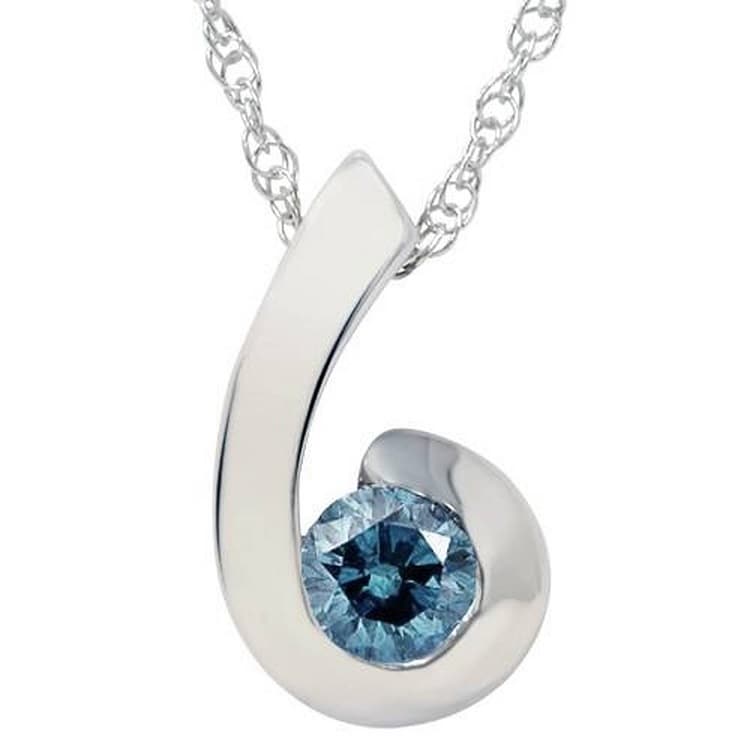 1 4Ct Blue Diamond Solitaire Pendant 14K White Gold