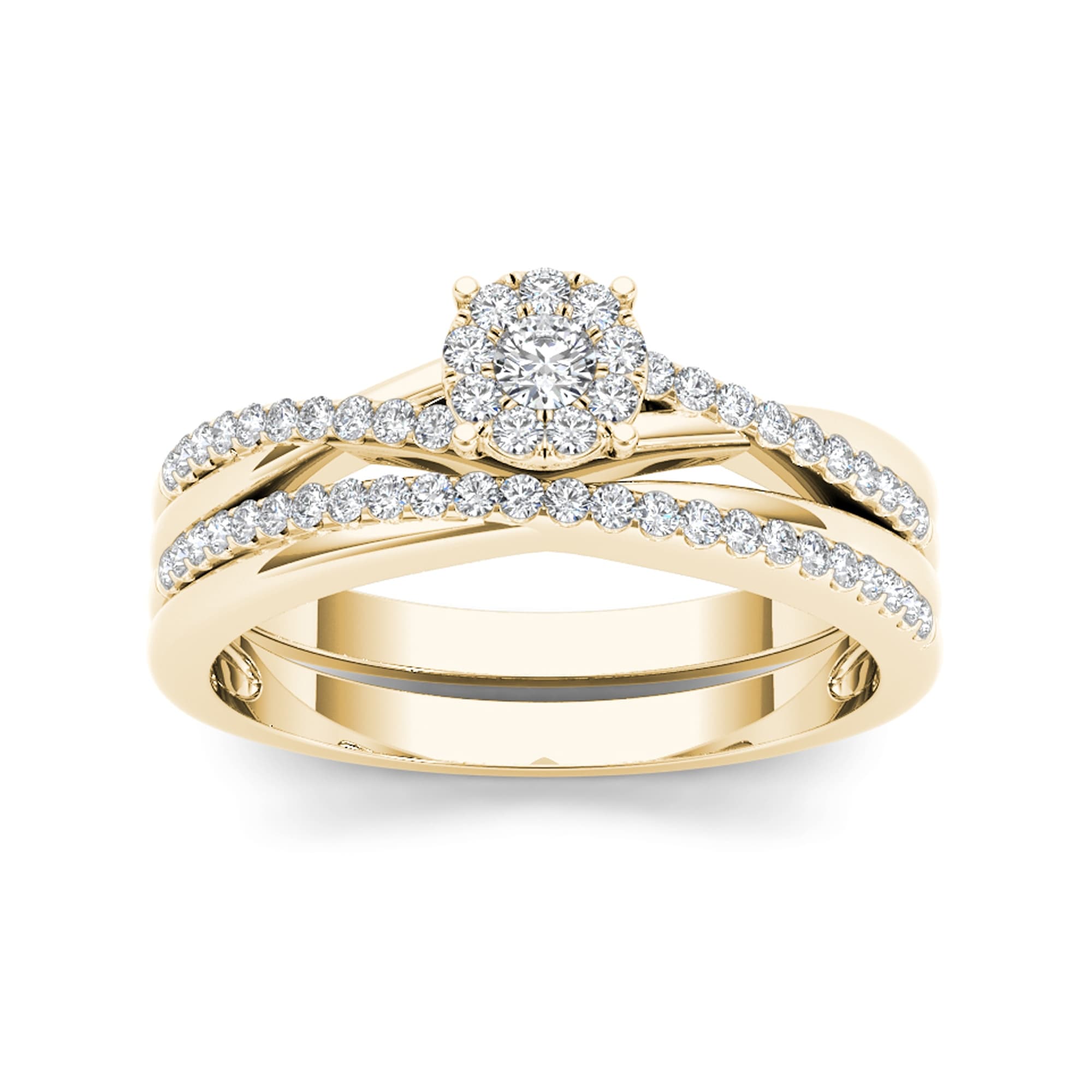 De Couer Igi Certified 10K Gold 1 4Ct Tdw Diamond Cluster Engagement Ring Set