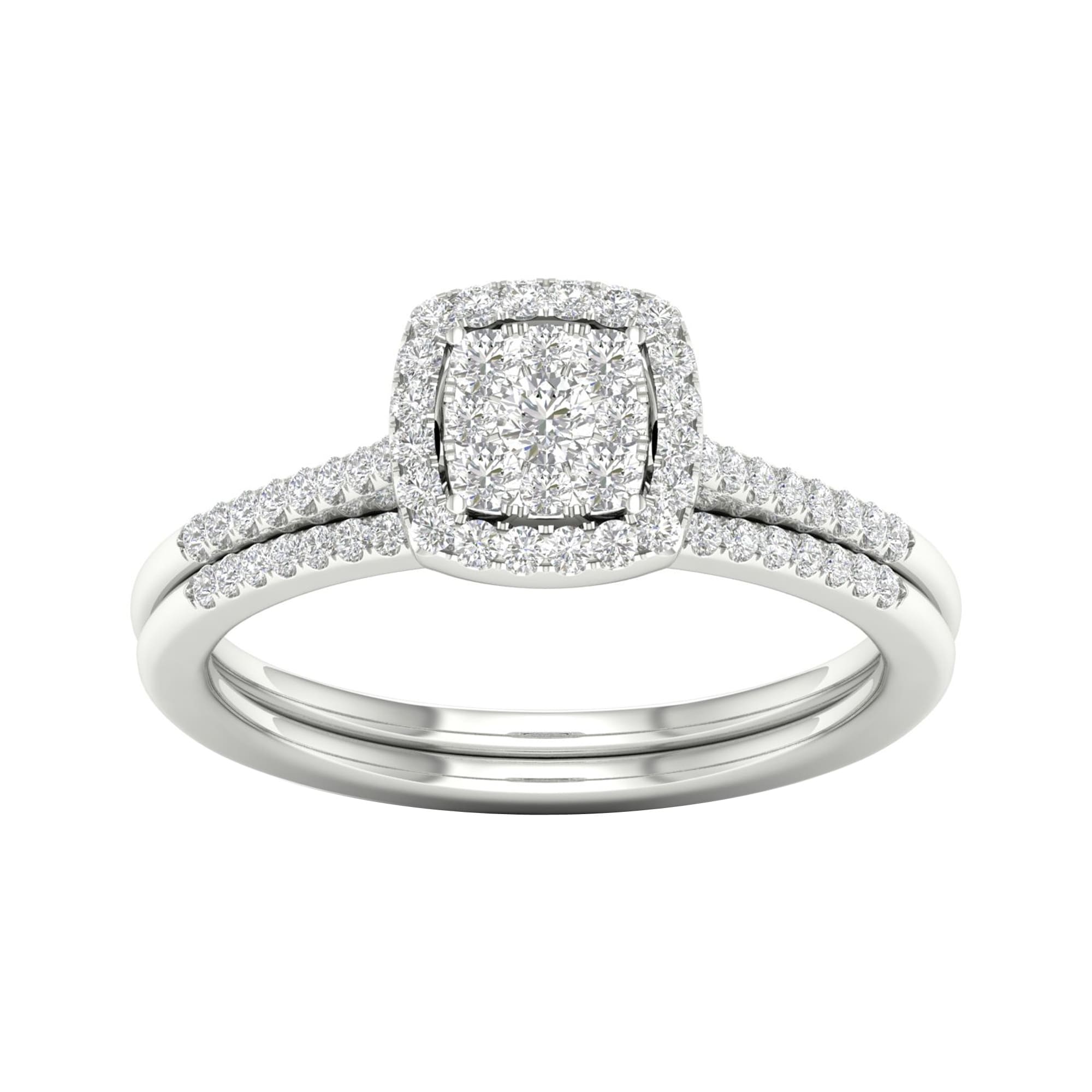 De Couer S925 Sterling Silver 1 4Ct Tdw Diamond Cluster Bridal Ring