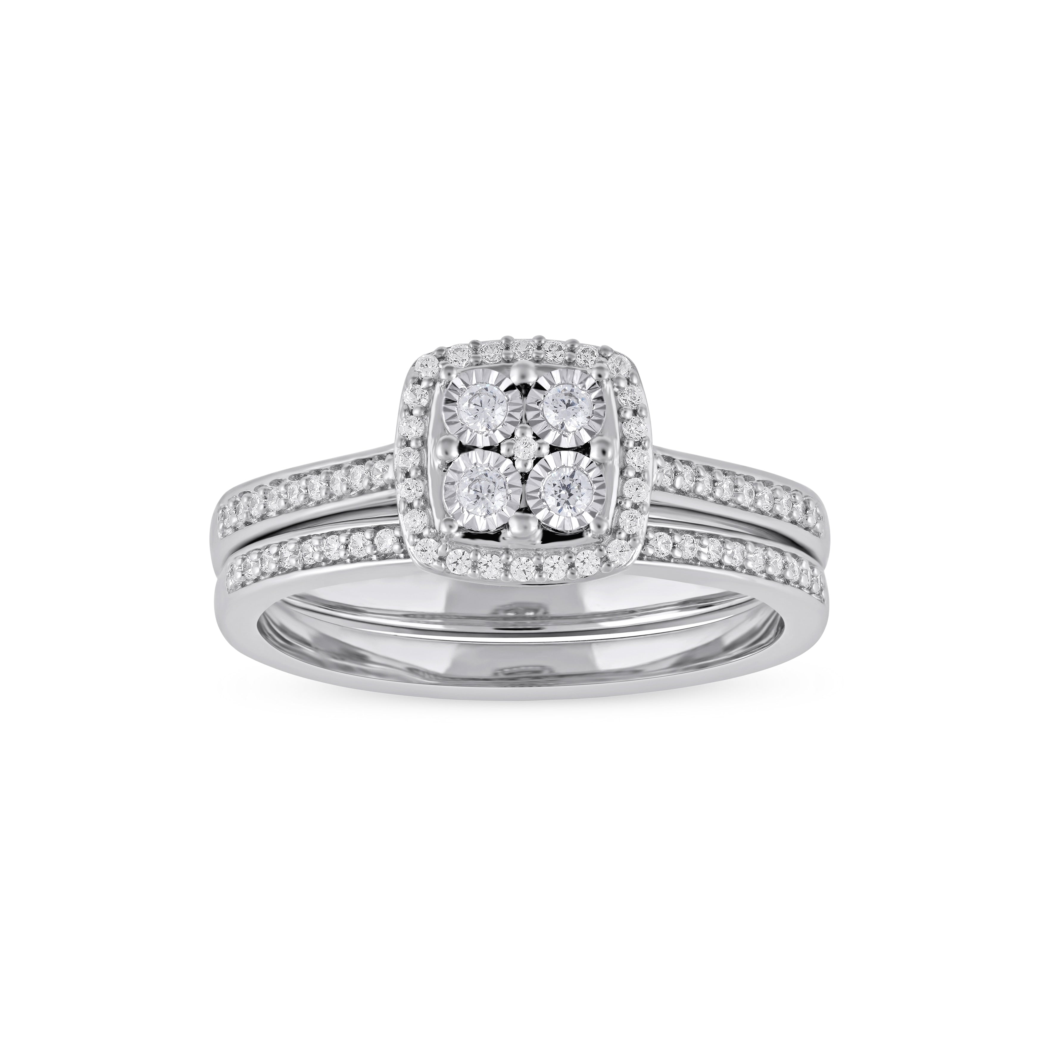 De Couer S925 Sterling Silver 1 4 Ct Tdw Diamond Halo Birdal Ring