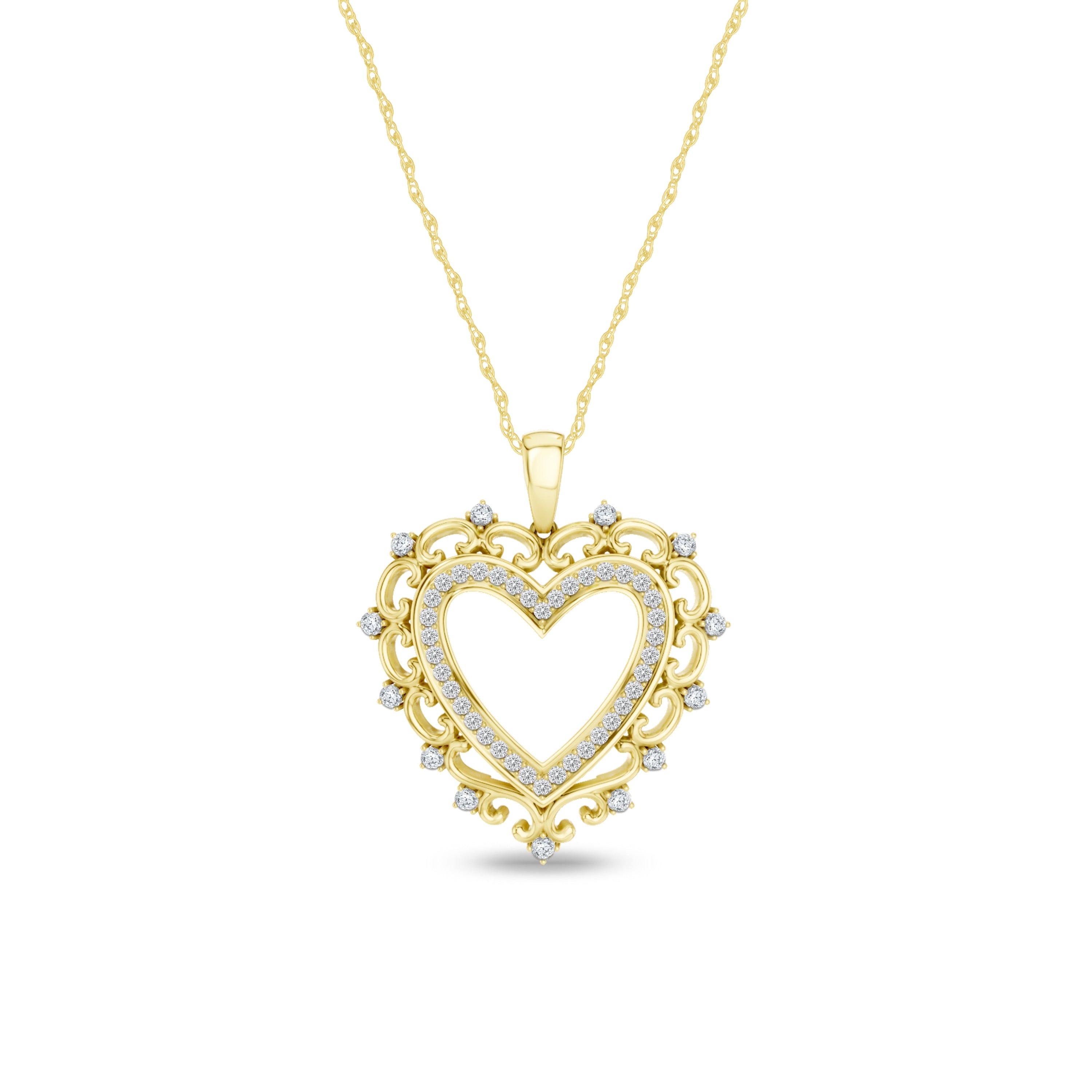 De Couer 10K Yellow Gold 1 4Ct Tdw Diamond Filigree Heart Necklace