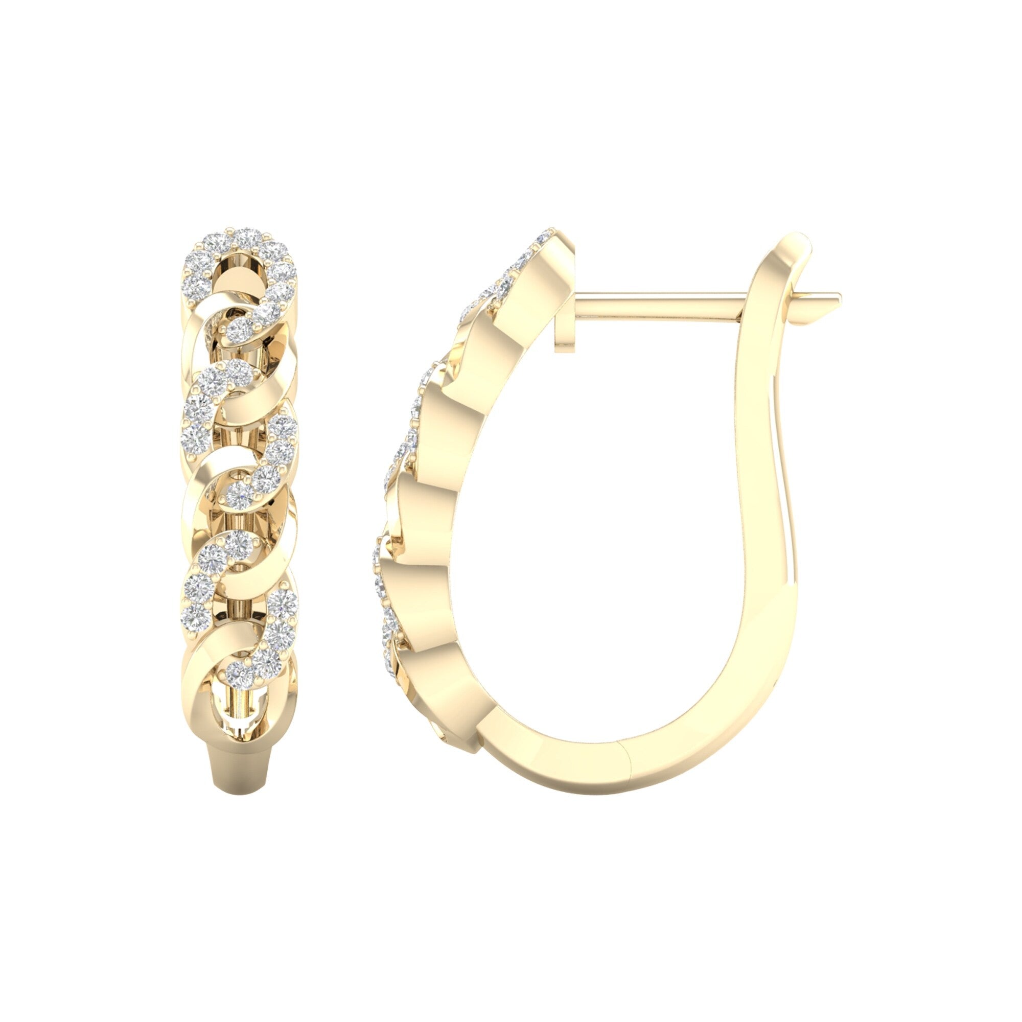1 5Ct Tdw Diamond Cuban Link Hoop Earrings In 10K Gold By De Couer